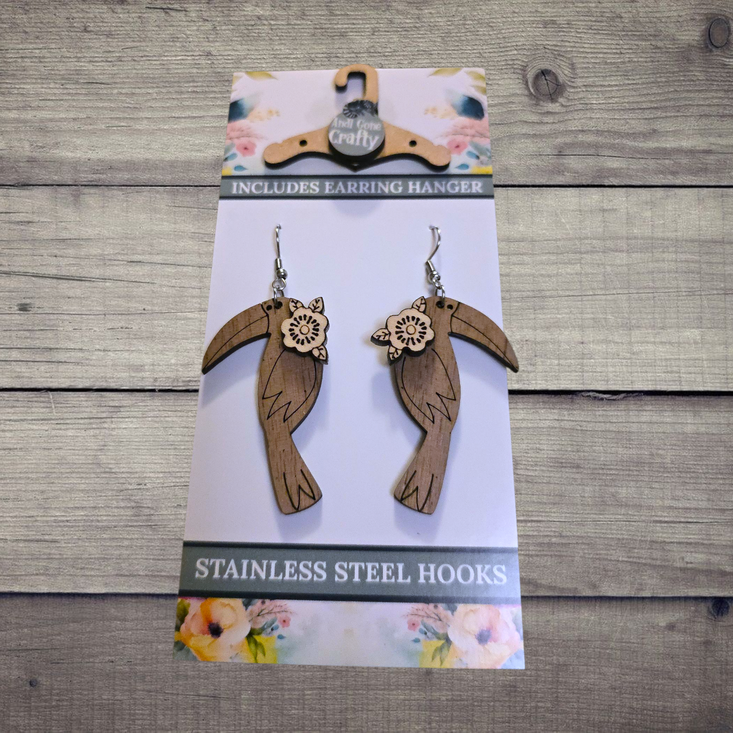 Toucan - (Lightweight Wood and Stainless Steel Hooks) - Earring Number 300314