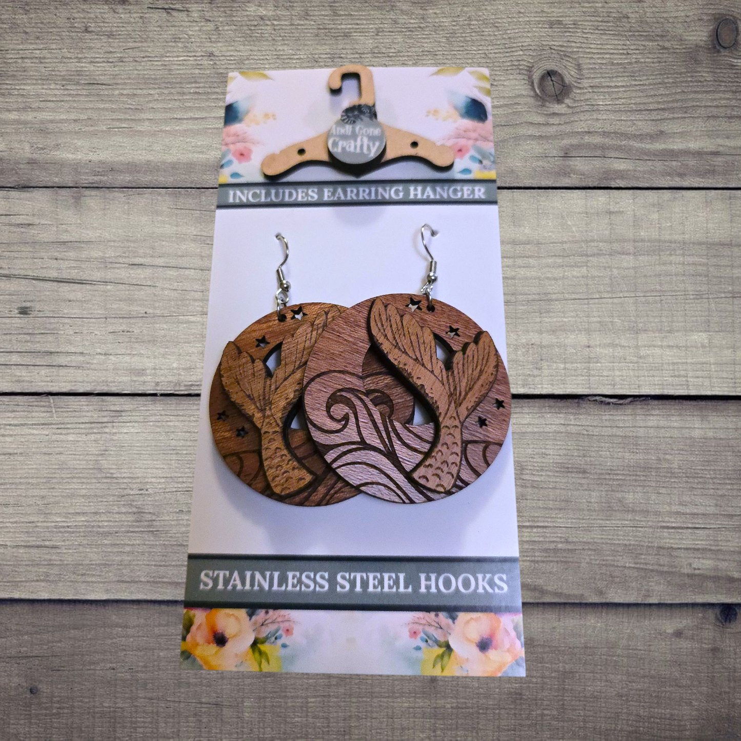 Whale Tale - (Lightweight Wood and Stainless Steel Hooks) - Earring Number 300318