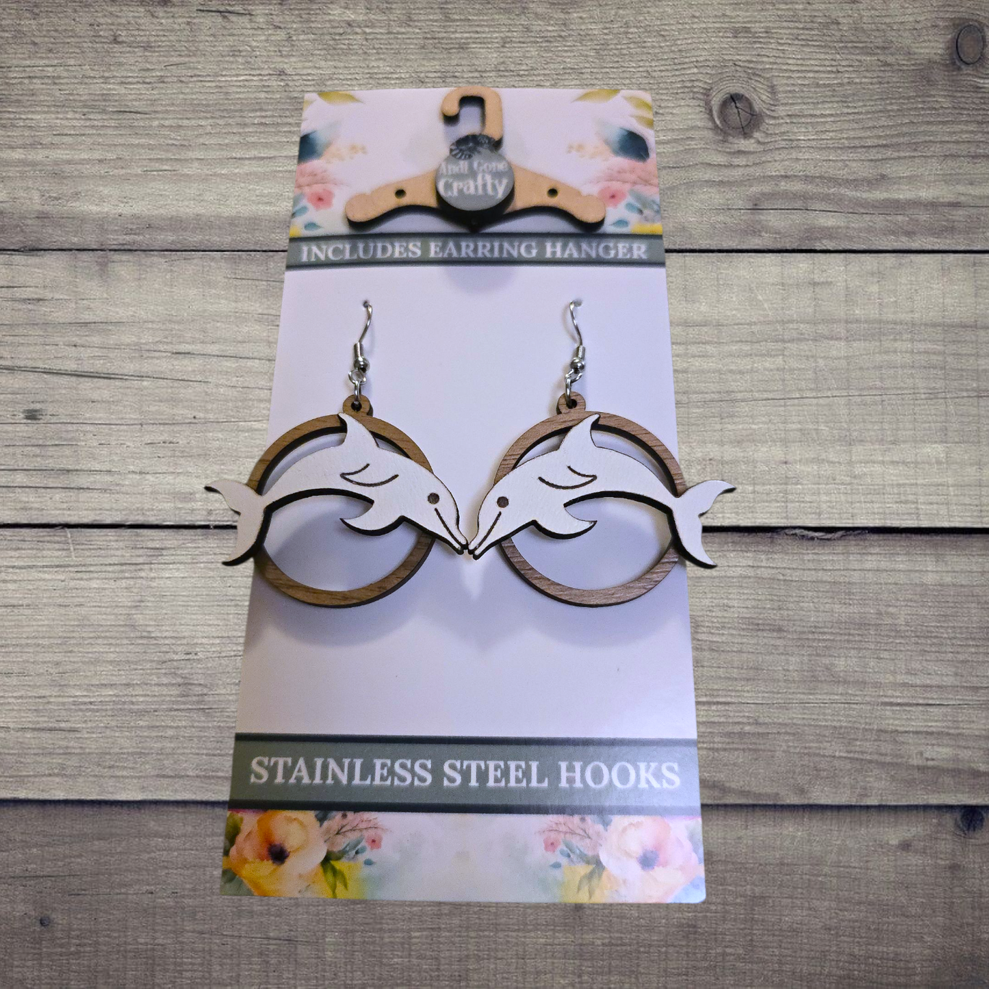 Dolphin - (Lightweight Wood and Stainless Steel Hooks) - Earring Number 300320