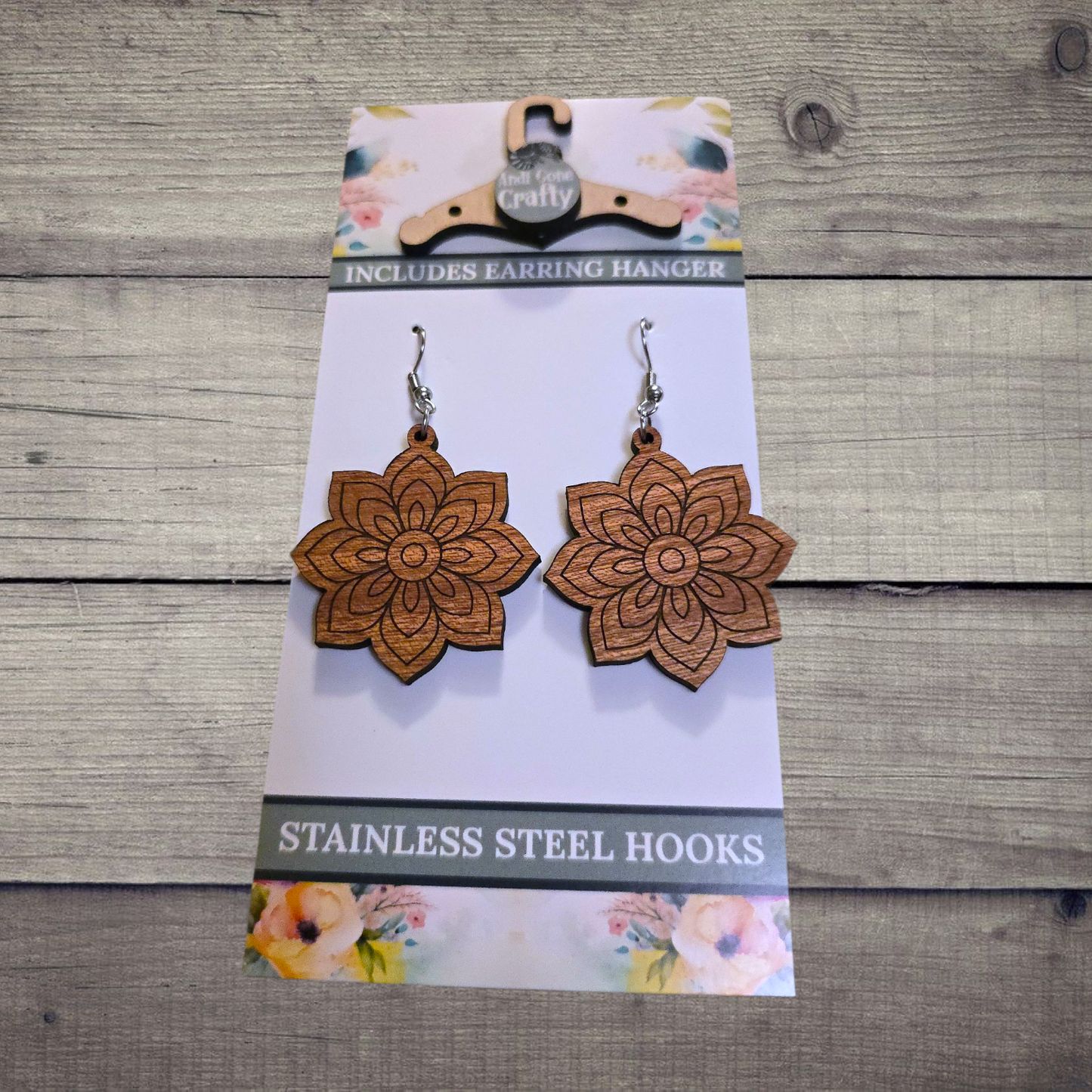 Flower - (Lightweight Wood and Stainless Steel Hooks) - Earring Number 300332