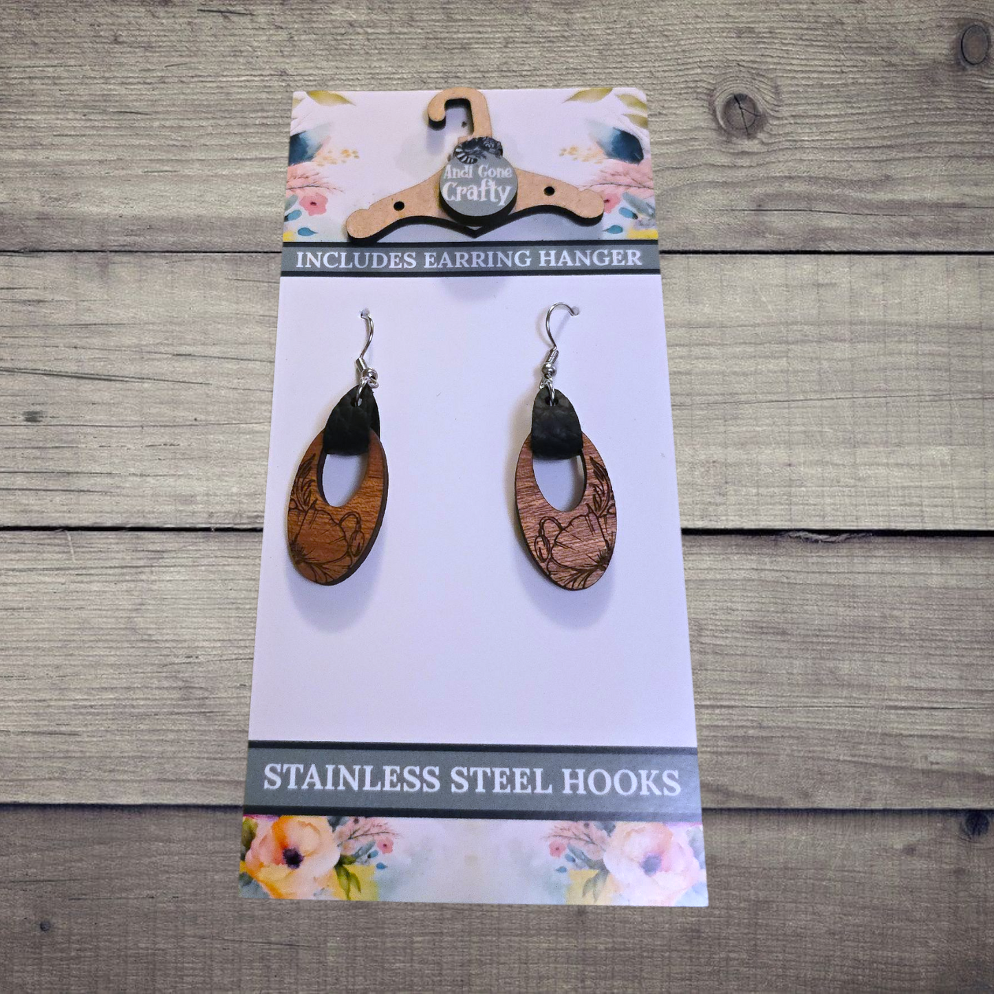 Flower - (Lightweight Wood and Stainless Steel Hooks) - Earring Number 300303