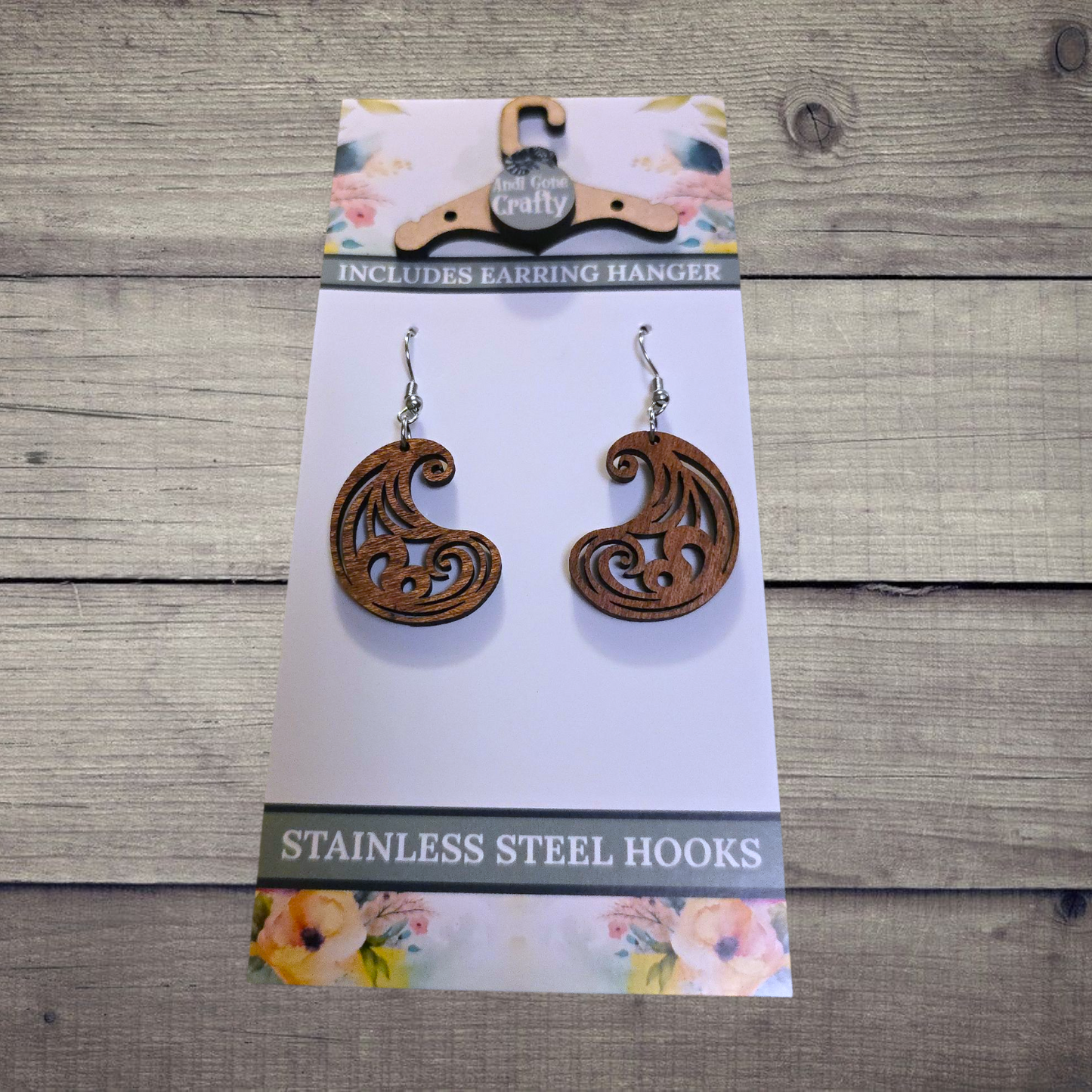 Paisley - (Lightweight Wood and Stainless Steel Hooks) - Earring Number 300309