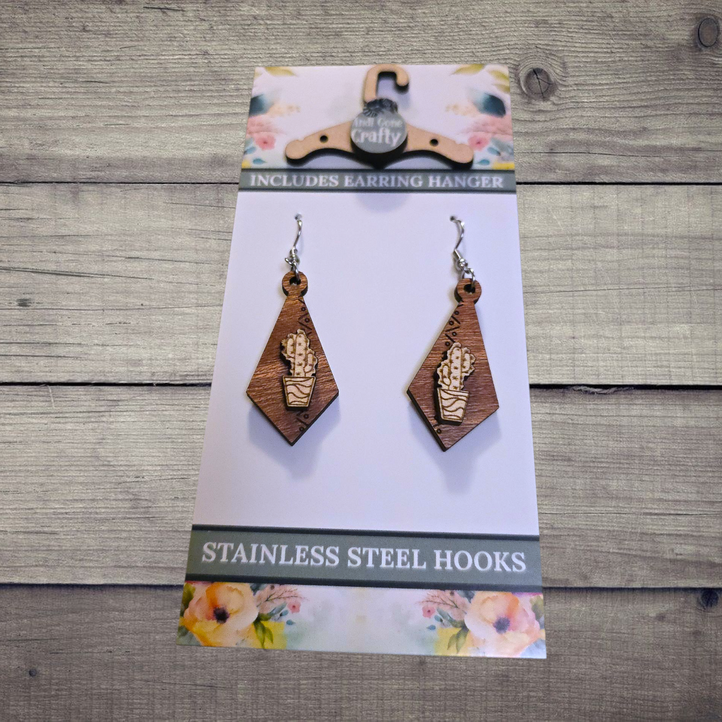 Plant - (Lightweight Wood and Stainless Steel Hooks) - Earring Number 300295