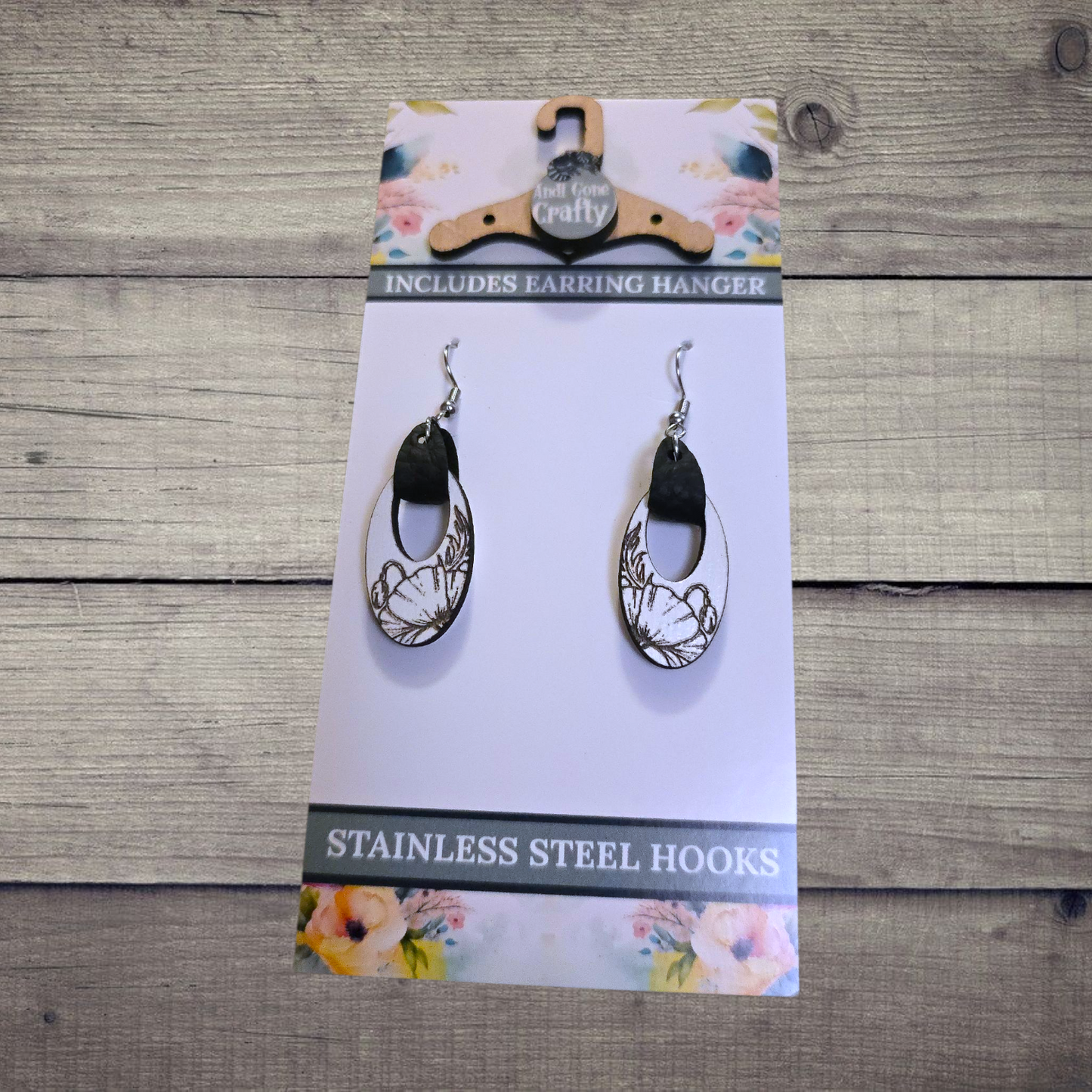 Flower - (Lightweight Wood and Stainless Steel Hooks) - Earring Number 300266