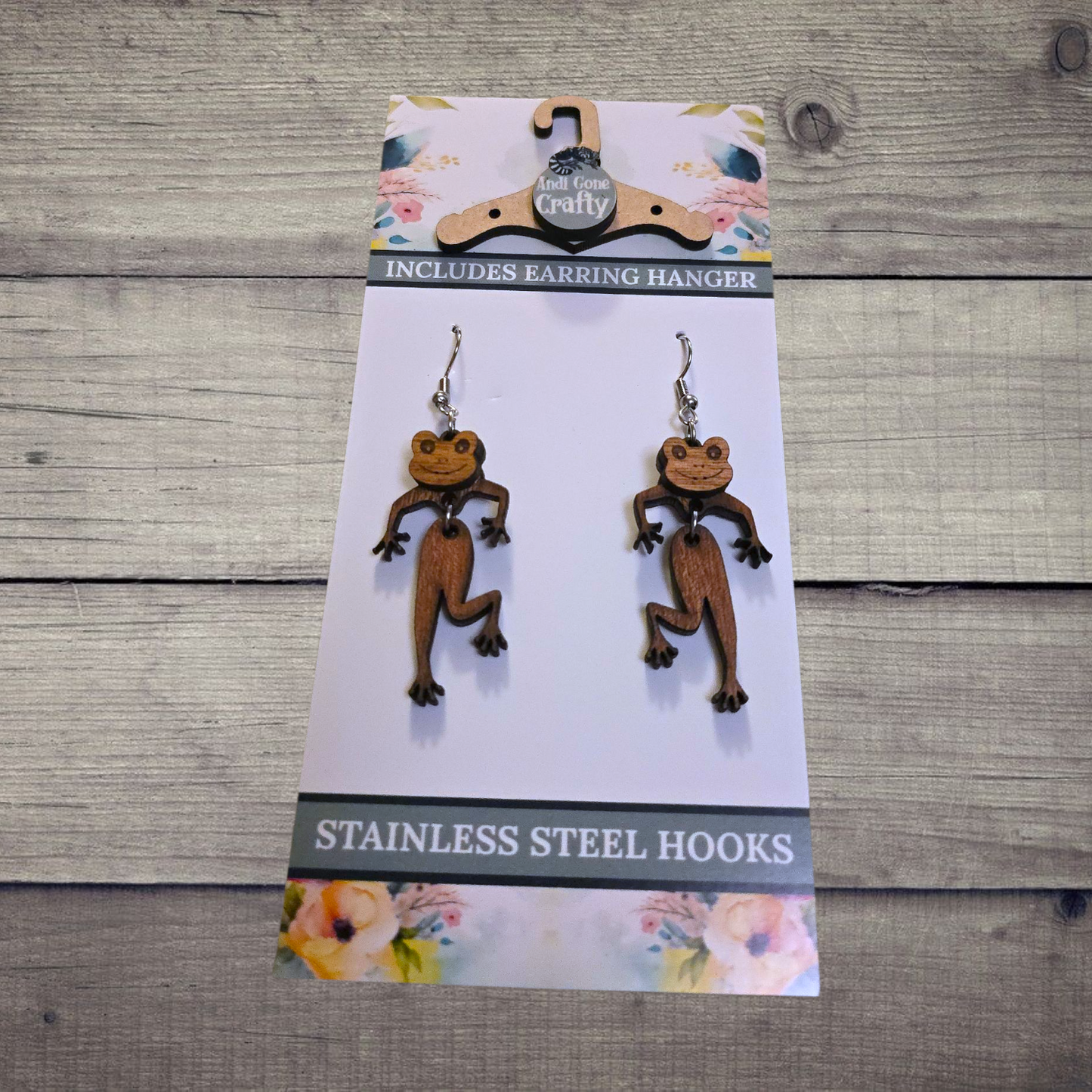 Frog - (Lightweight Wood and Stainless Steel Hooks) - Earring Number 300273