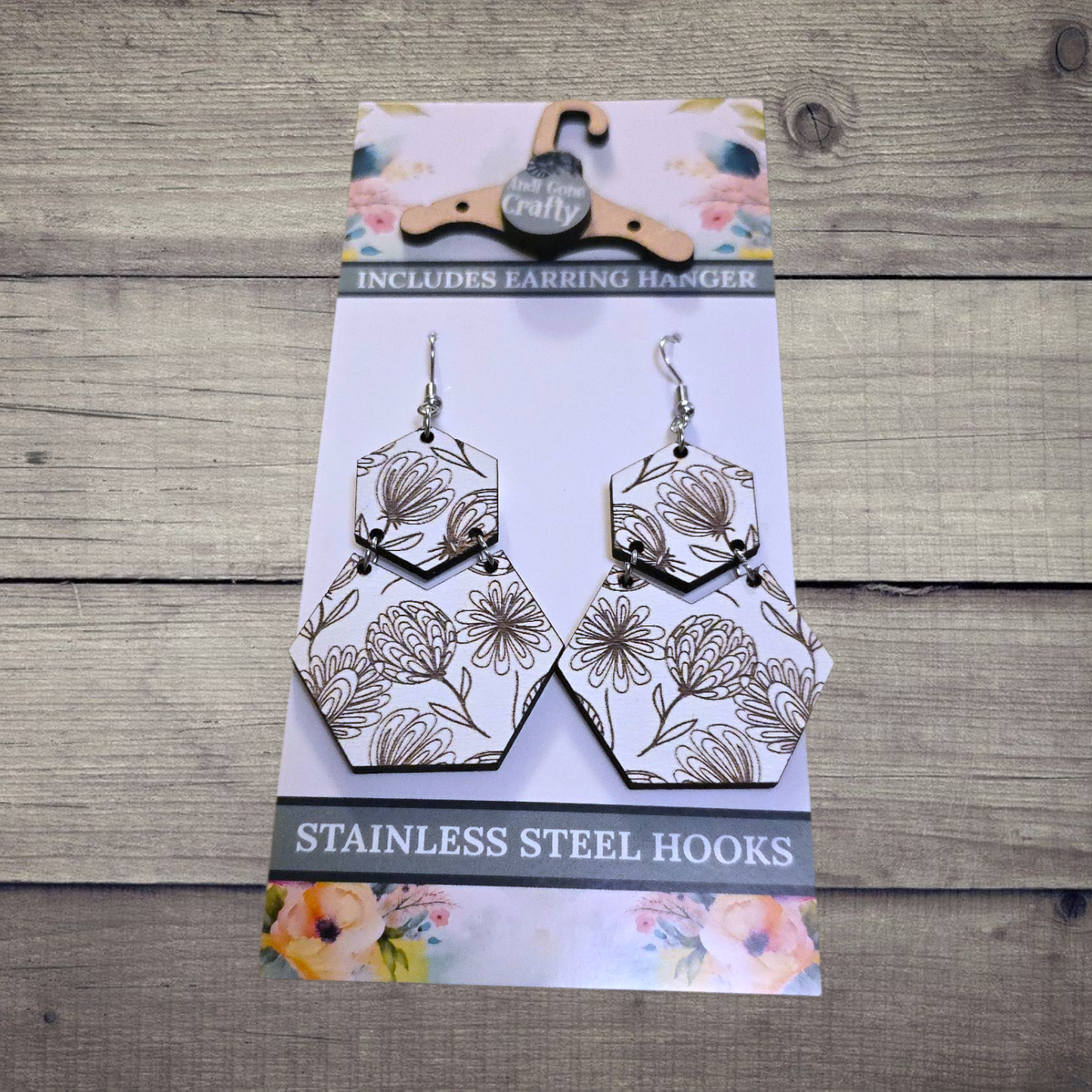 Flower - (Lightweight Wood and Stainless Steel Hooks) - Earring Number 300275
