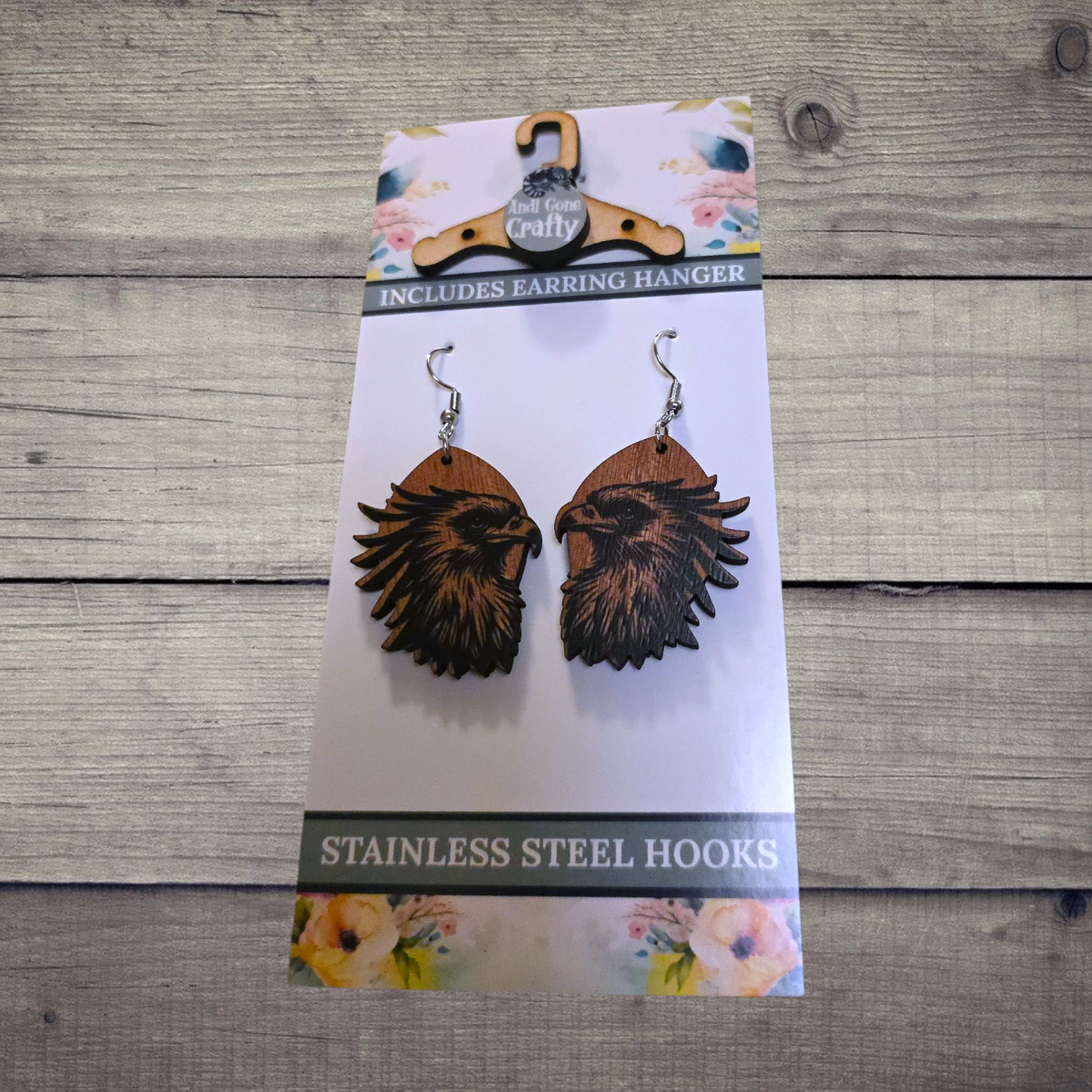 Secretary Bird - (Lightweight Wood and Stainless Steel Hooks) - Earring Number 300282