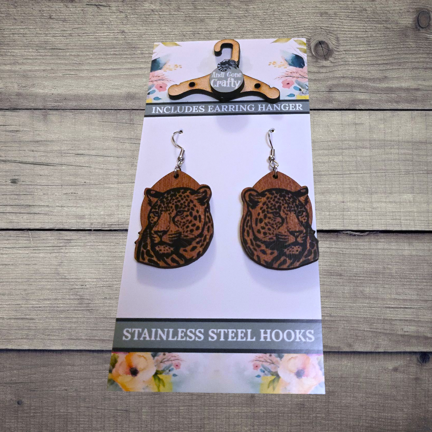 Leopard - (Lightweight Wood and Stainless Steel Hooks) - Earring Number 300284