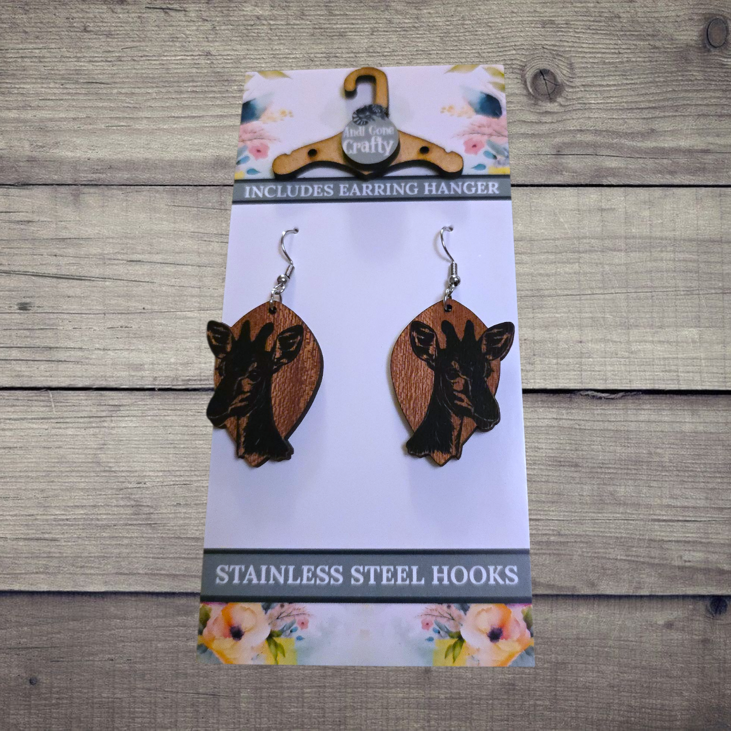 Okapi - (Lightweight Wood and Stainless Steel Hooks) - Earring Number 300289