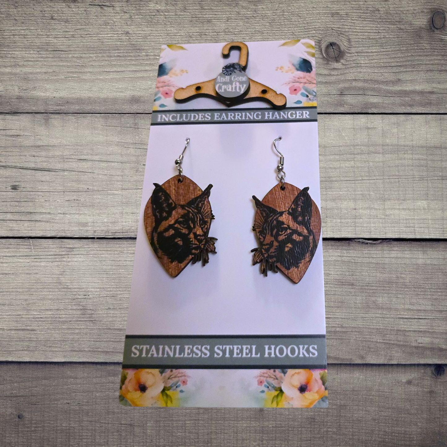 Caracal - (Lightweight Wood and Stainless Steel Hooks) - Earring Number 300292