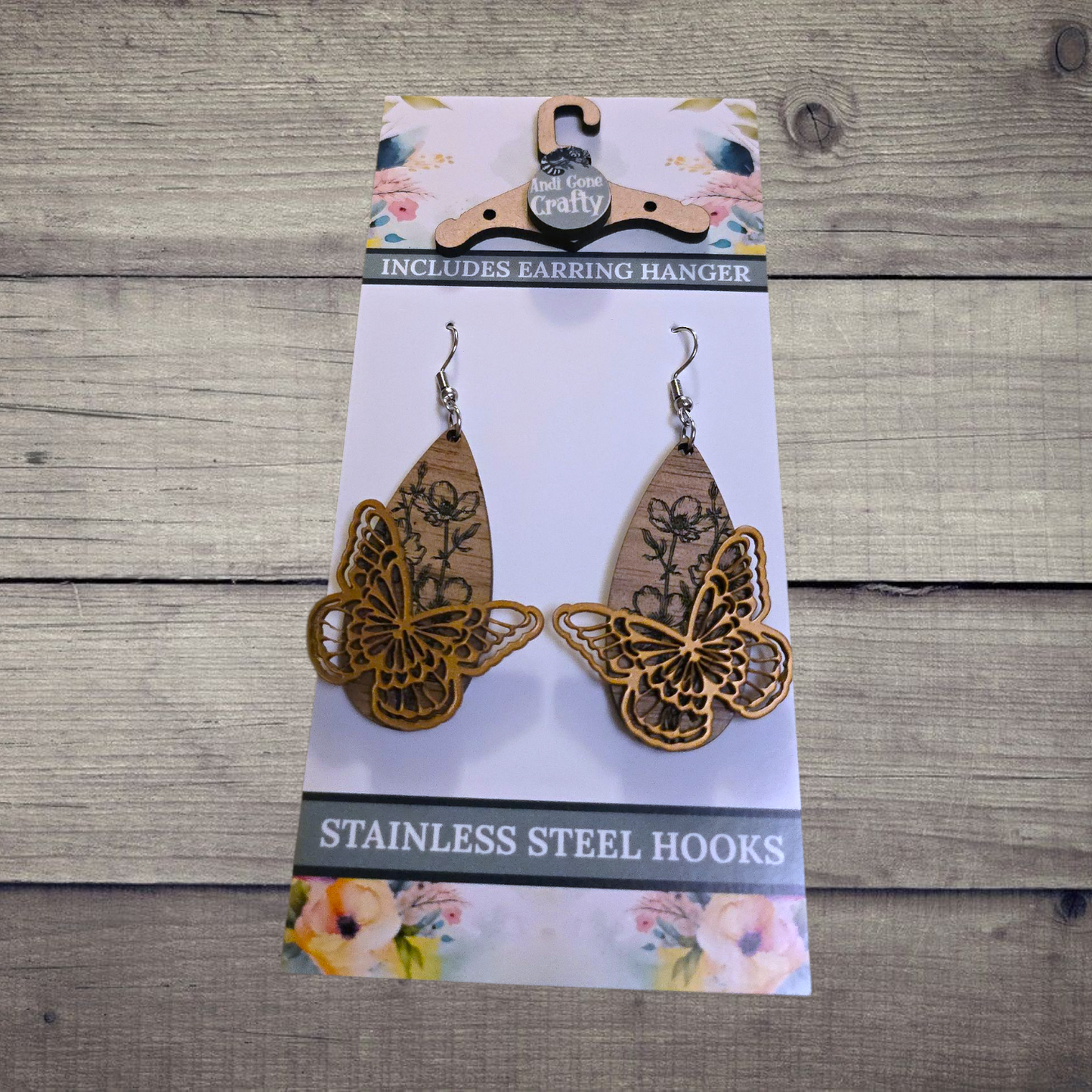 Butterfly - (Lightweight Wood and Stainless Steel Hooks) - Earring Number 300267