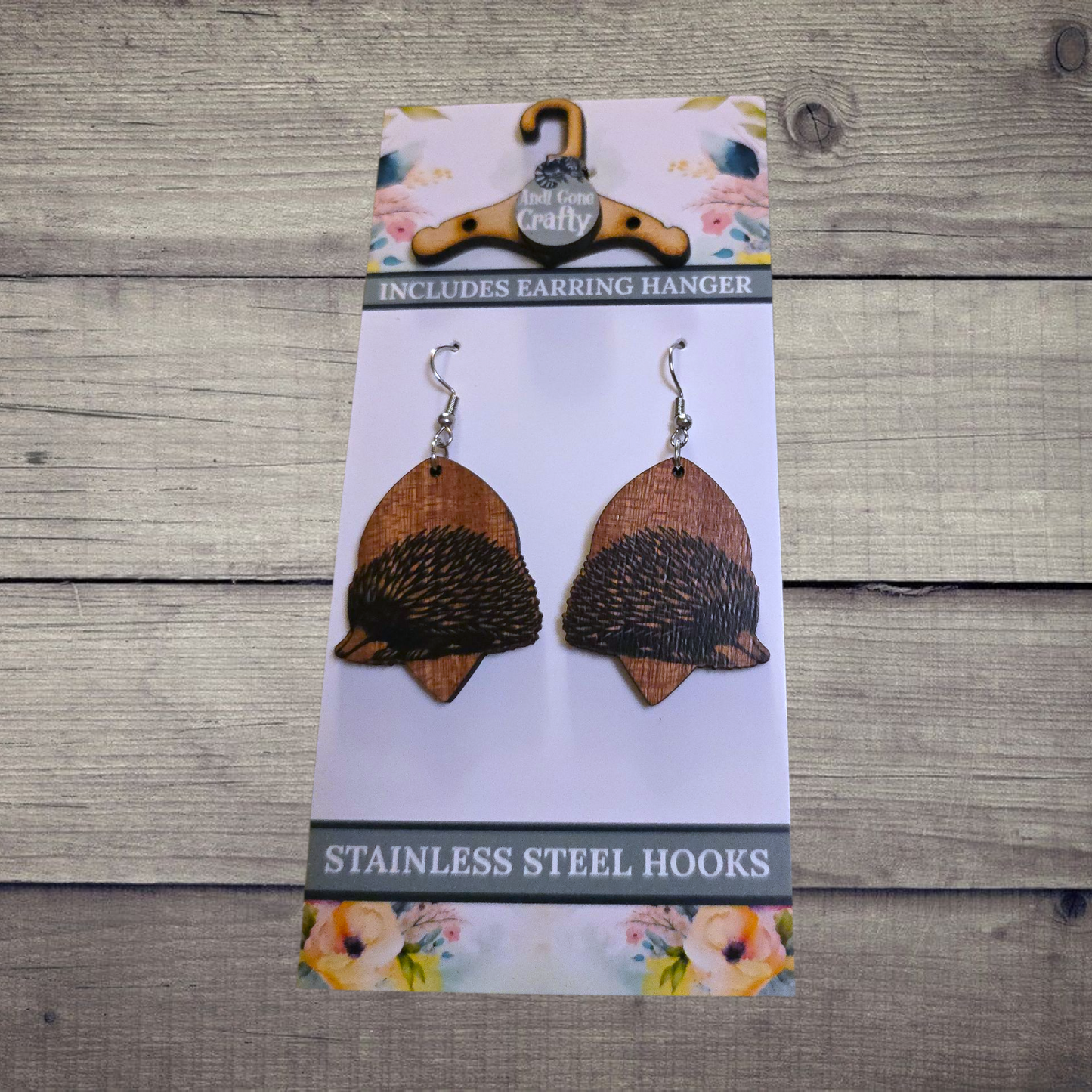 Echidna - (Lightweight Wood and Stainless Steel Hooks) - Earring Number 300260
