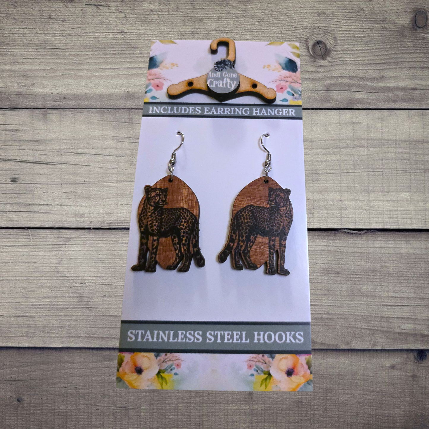 Cheetah - (Lightweight Wood and Stainless Steel Hooks) - Earring Number 300261