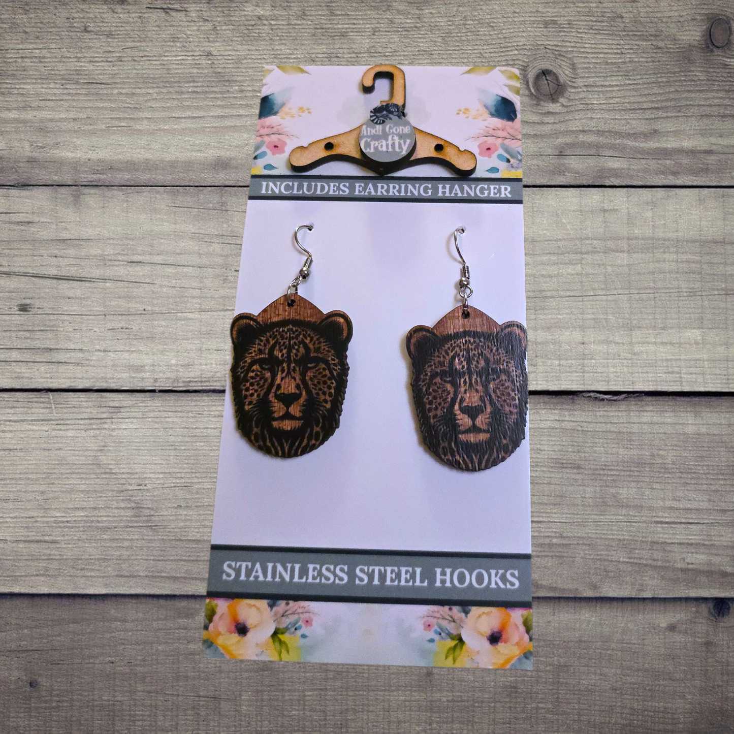 Cheetah - (Lightweight Wood and Stainless Steel Hooks) - Earring Number 300263