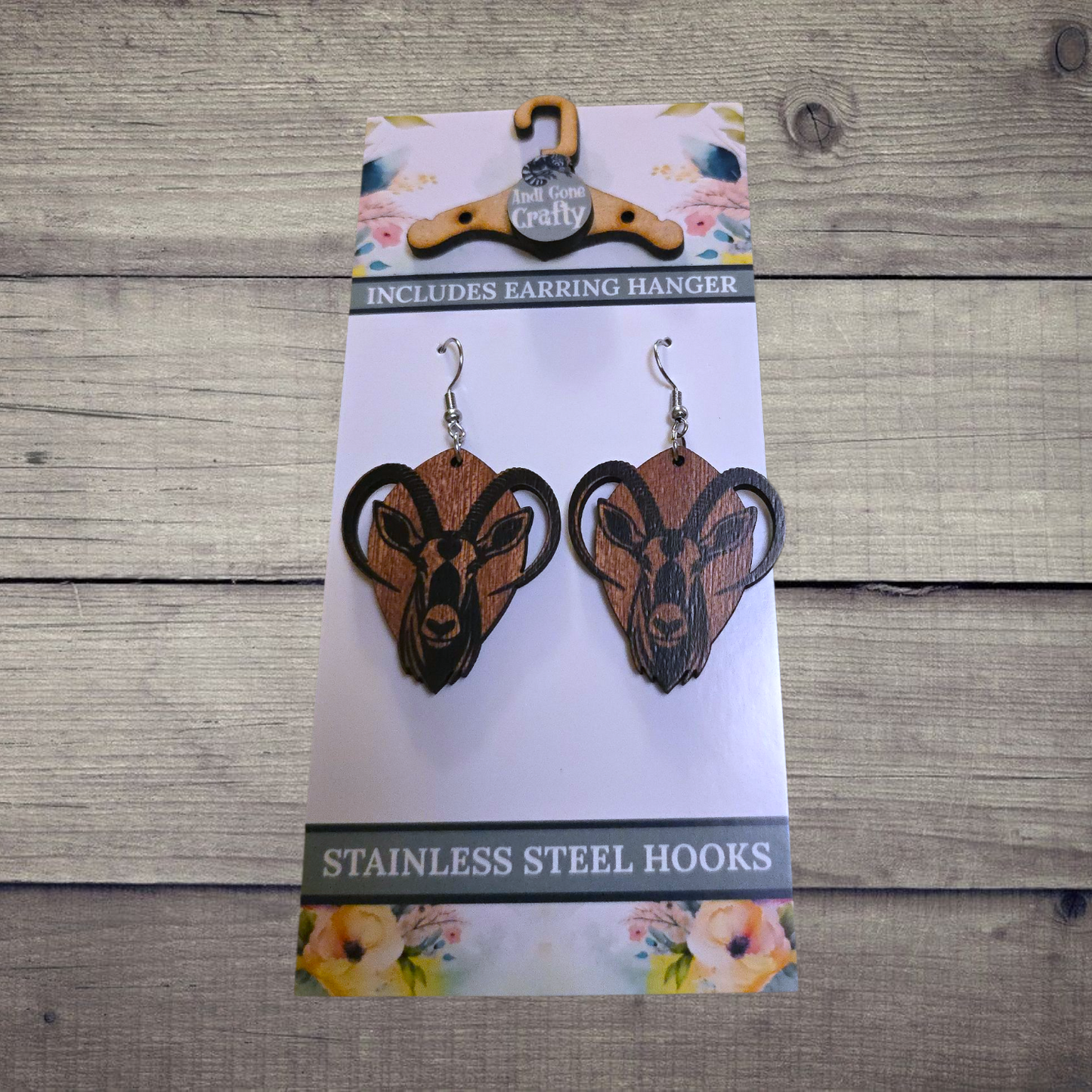 Oryx - (Lightweight Wood and Stainless Steel Hooks) - Earring Number 300265