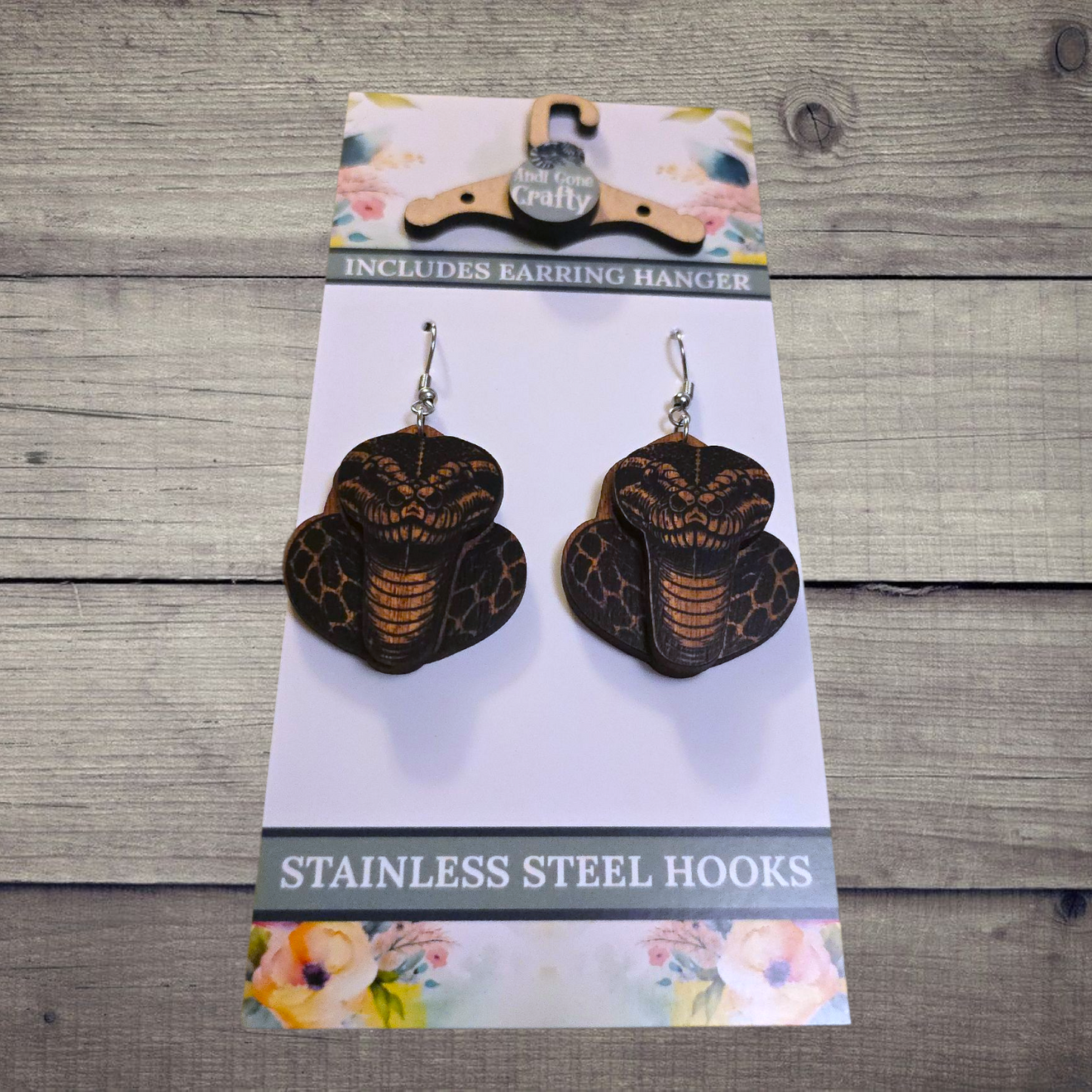 Snake - (Lightweight Wood and Stainless Steel Hooks) - Earring Number 300238