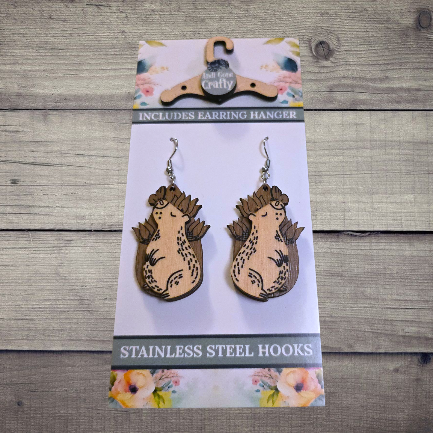 Capybara - (Lightweight Wood and Stainless Steel Hooks) - Earring Number 300242