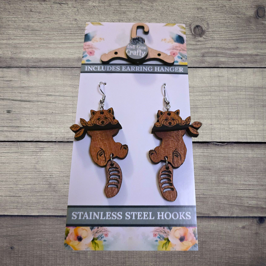 Red Panda - (Lightweight Wood and Stainless Steel Hooks) - Earring Number 300048