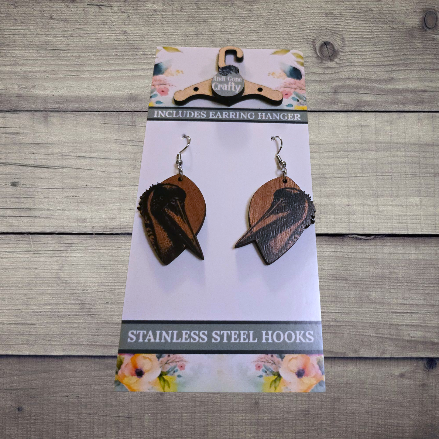 Stork - (Lightweight Wood and Stainless Steel Hooks) - Earring Number 300208