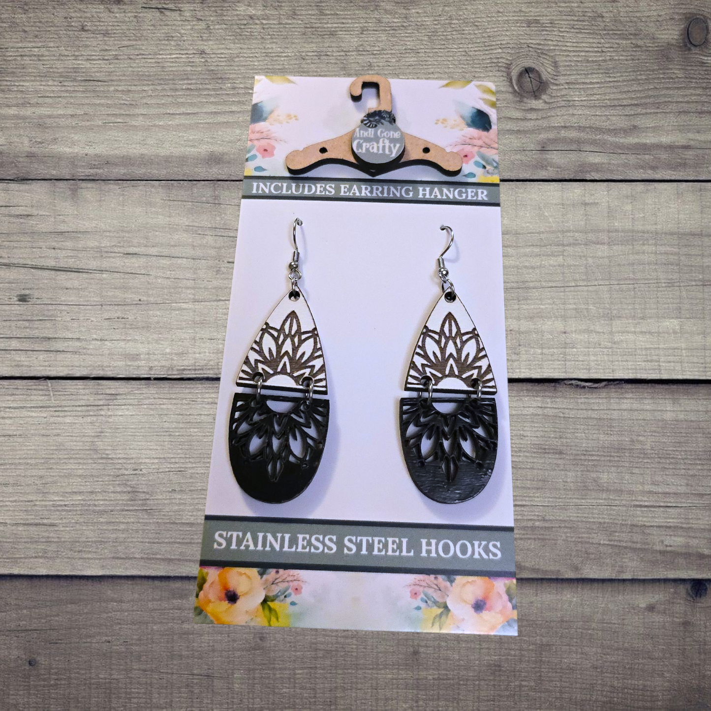 Shape - (Lightweight Wood and Stainless Steel Hooks) - Earring Number 300217