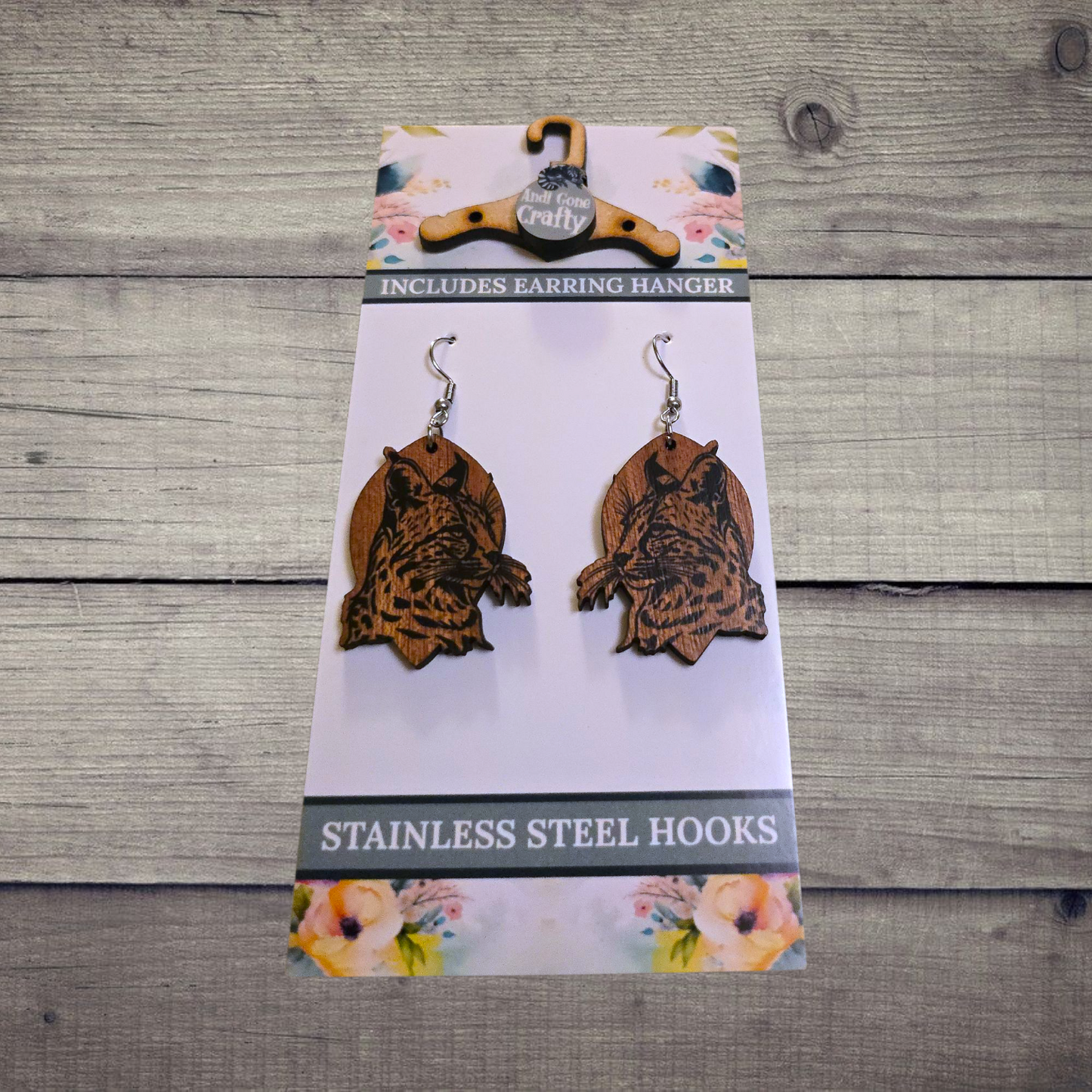 Serval - (Lightweight Wood and Stainless Steel Hooks) - Earring Number 300209