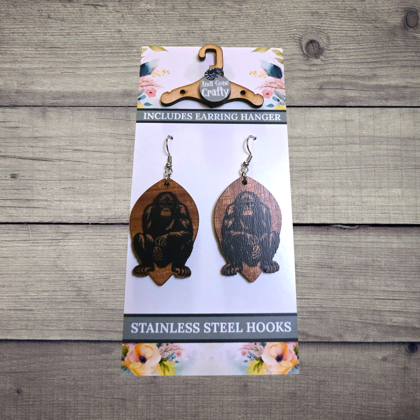 Bonobo- (Lightweight Wood and Stainless Steel Hooks) - Earring Number 300211