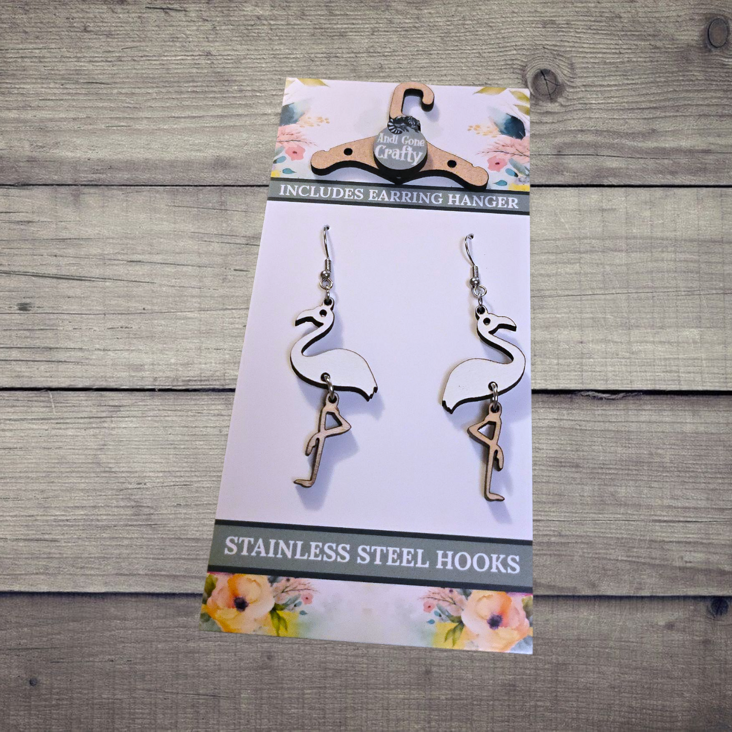 Egret - (Lightweight Wood and Stainless Steel Hooks) - Earring Number 300173