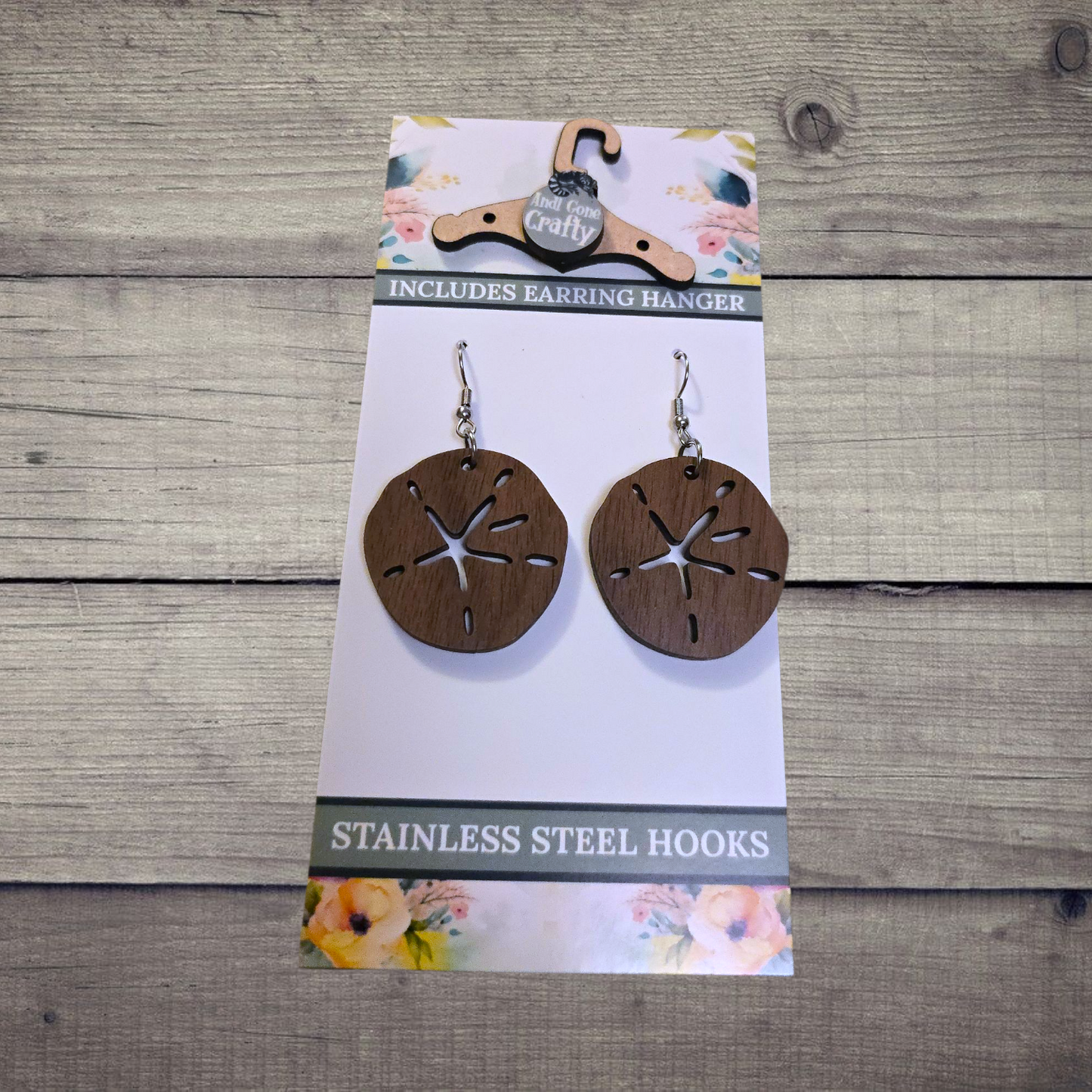 Sand Dollar - (Lightweight Wood and Stainless Steel Hooks) - Earring Number 300180