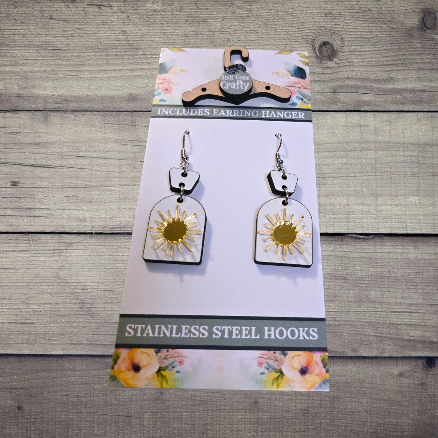 Sunburst - (Lightweight Wood and Stainless Steel Hooks) - Earring Number 300182