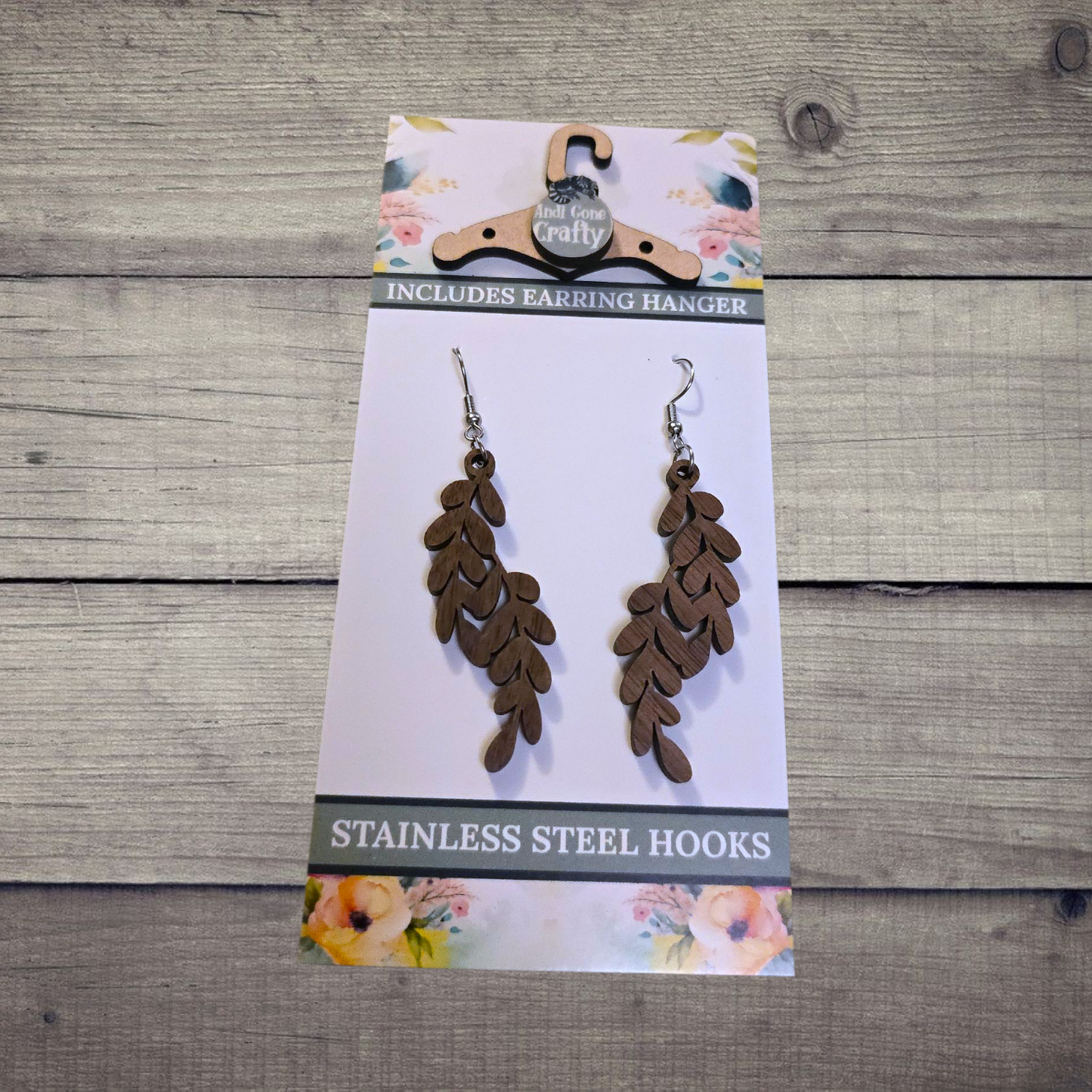 Flower - (Lightweight Wood and Stainless Steel Hooks) - Earring Number 300184