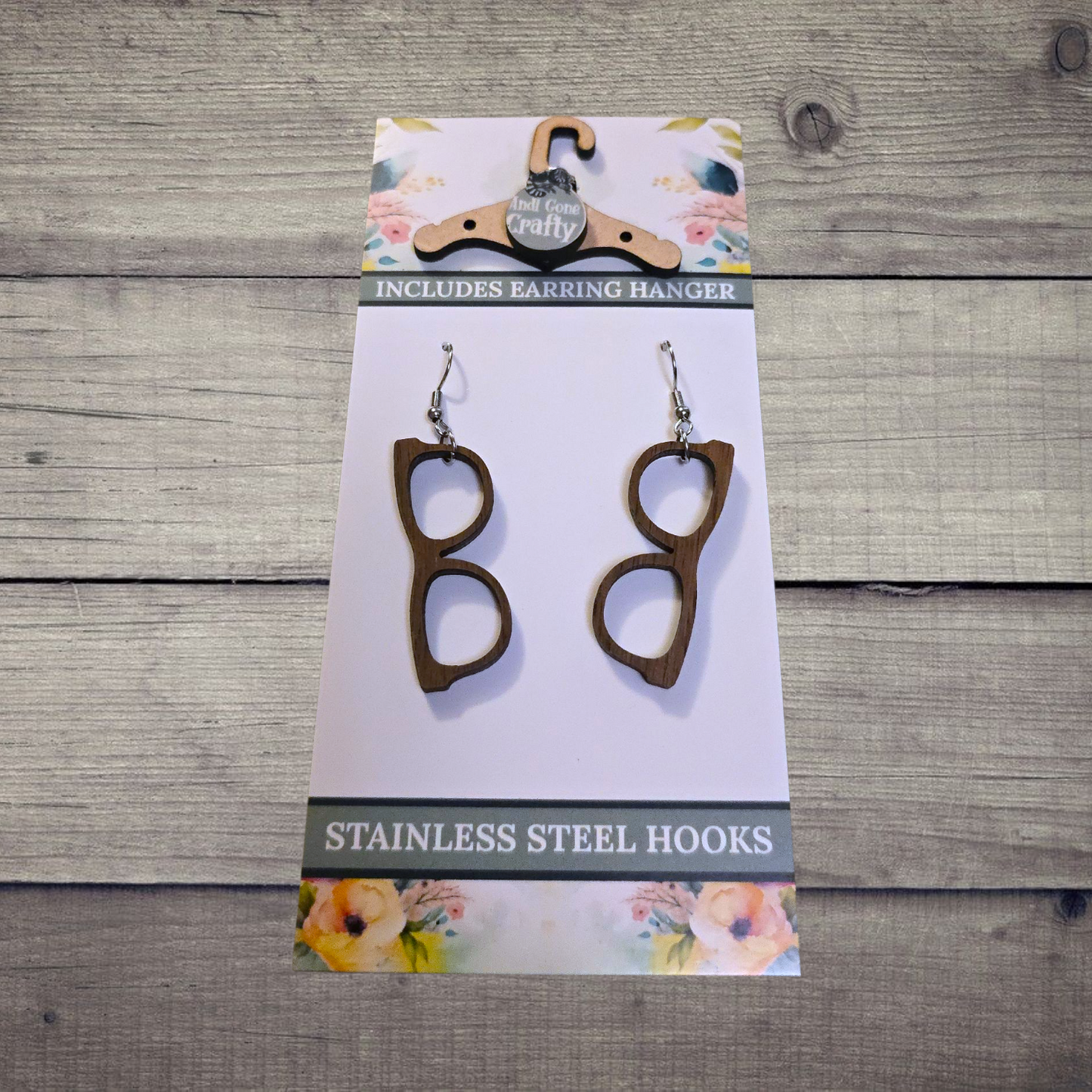 Glasses - (Lightweight Wood and Stainless Steel Hooks) - Earring Number 300190