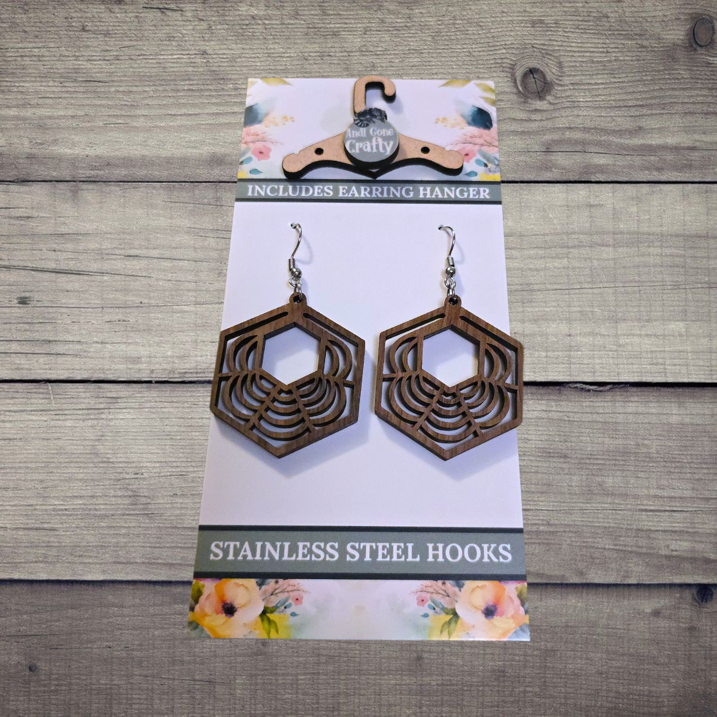 Shape - (Lightweight Wood and Stainless Steel Hooks) - Earring Number 300202