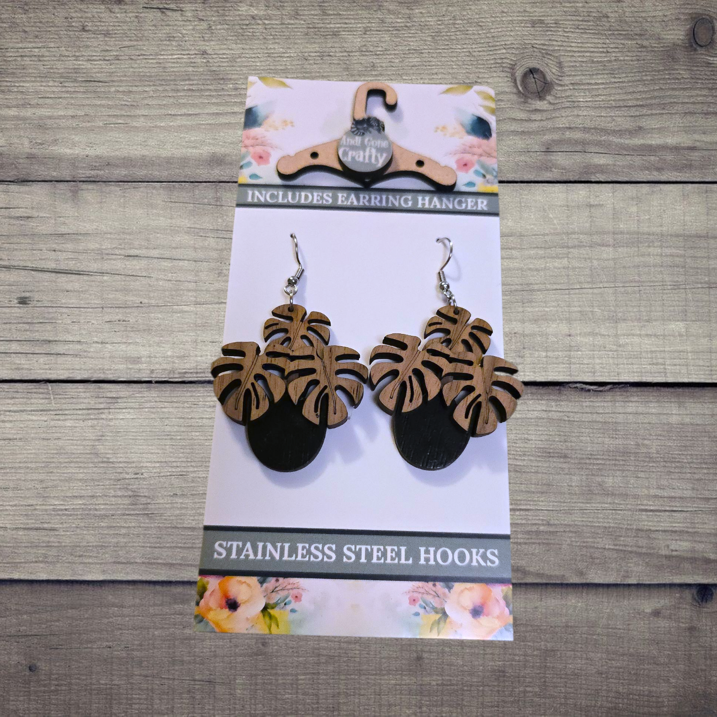 Plant - (Lightweight Wood and Stainless Steel Hooks) - Earring Number 300204