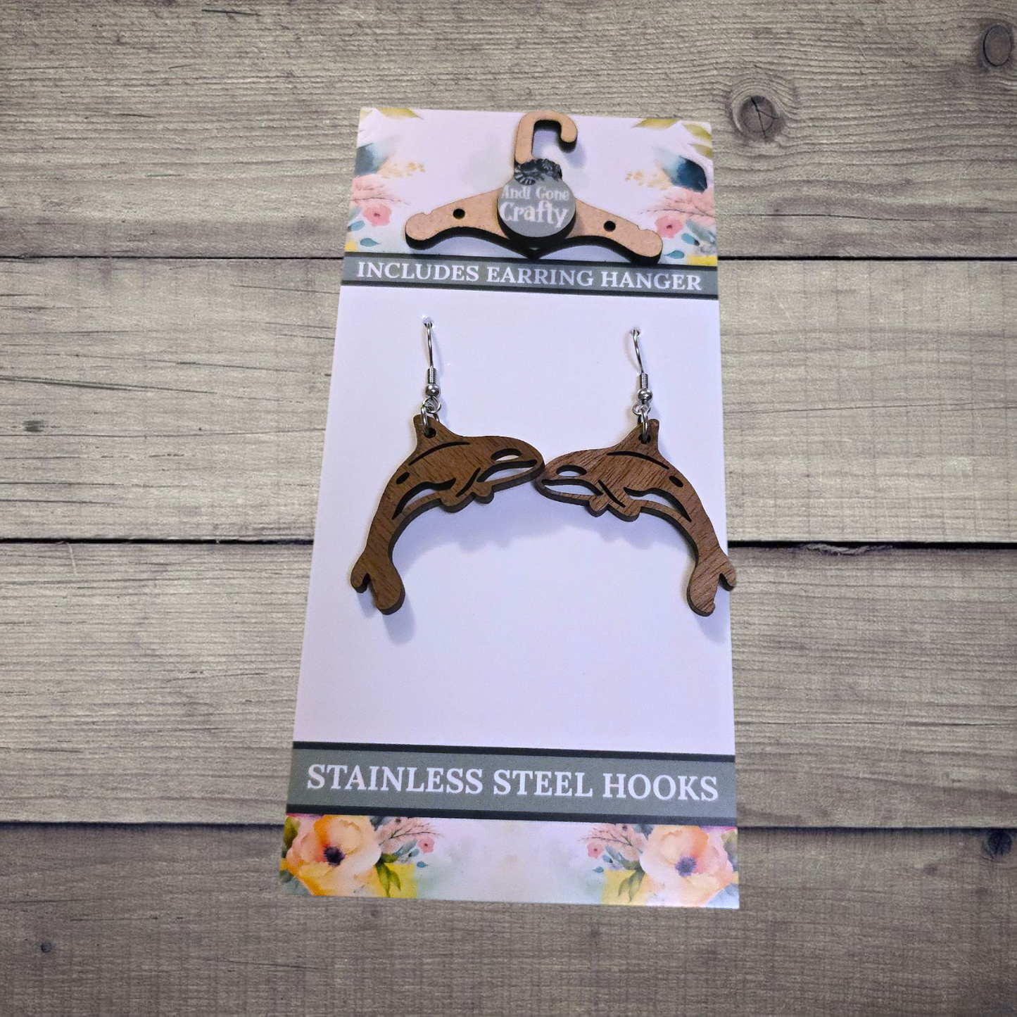 Killer Whale - (Lightweight Wood and Stainless Steel Hooks) - Earring Number 300207