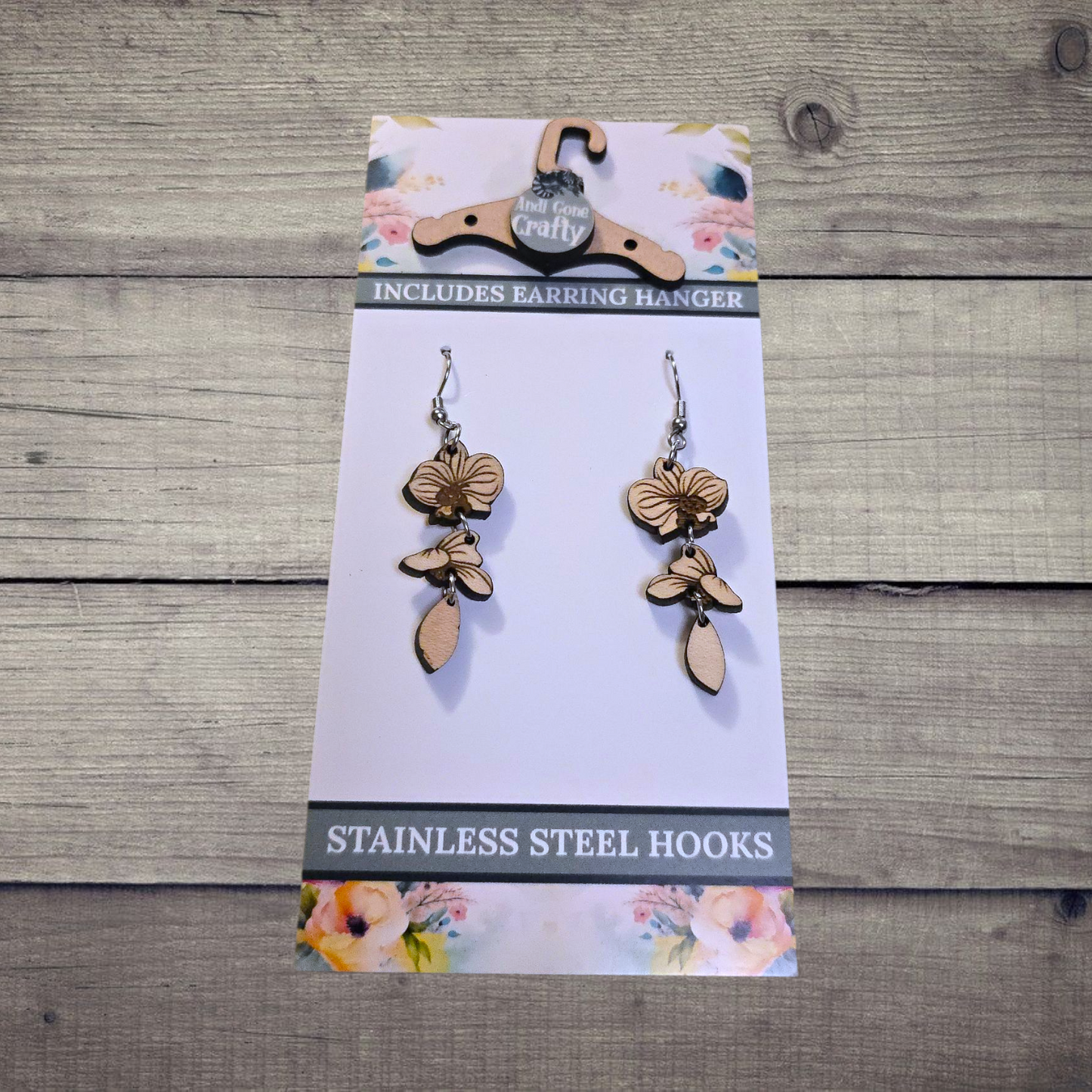 Flower - (Lightweight Wood and Stainless Steel Hooks) - Earring Number 300141