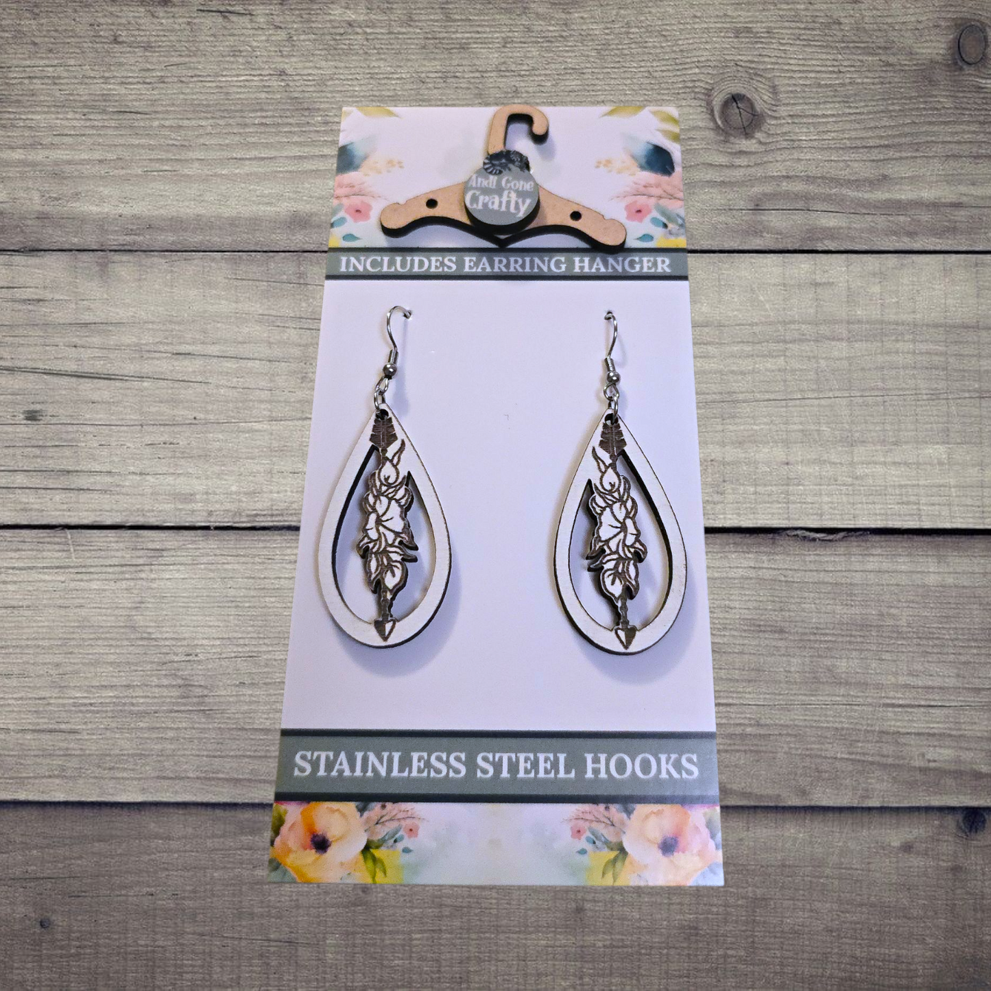 Arrow - (Lightweight Wood and Stainless Steel Hooks) - Earring Number 300162