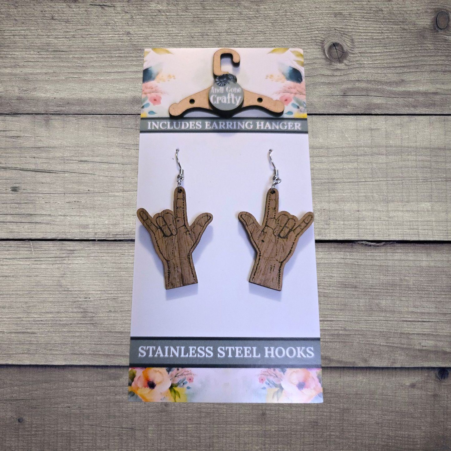 ASL Love - (Lightweight Wood and Stainless Steel Hooks) - Earring Number 300167