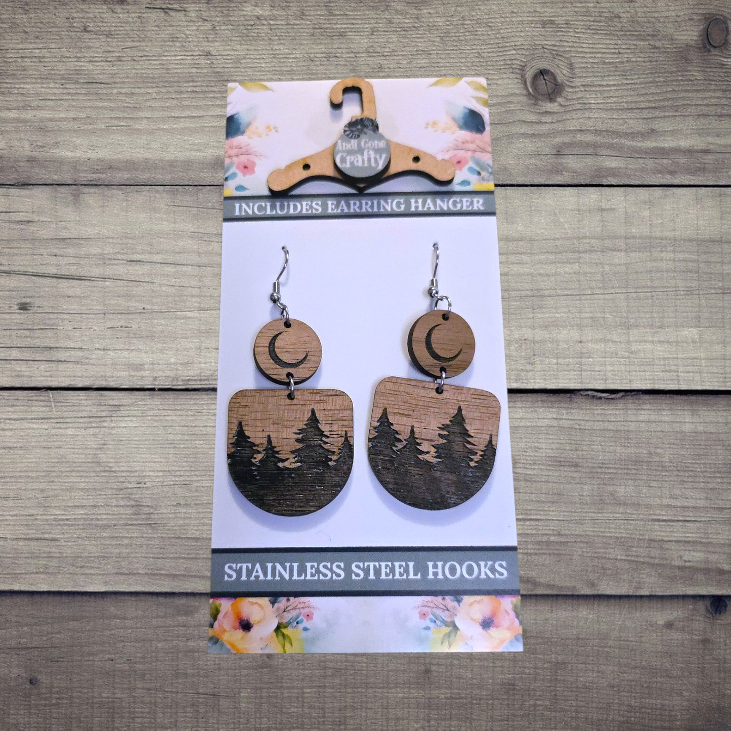 Night - (Lightweight Wood and Stainless Steel Hooks) - Earring Number 300124