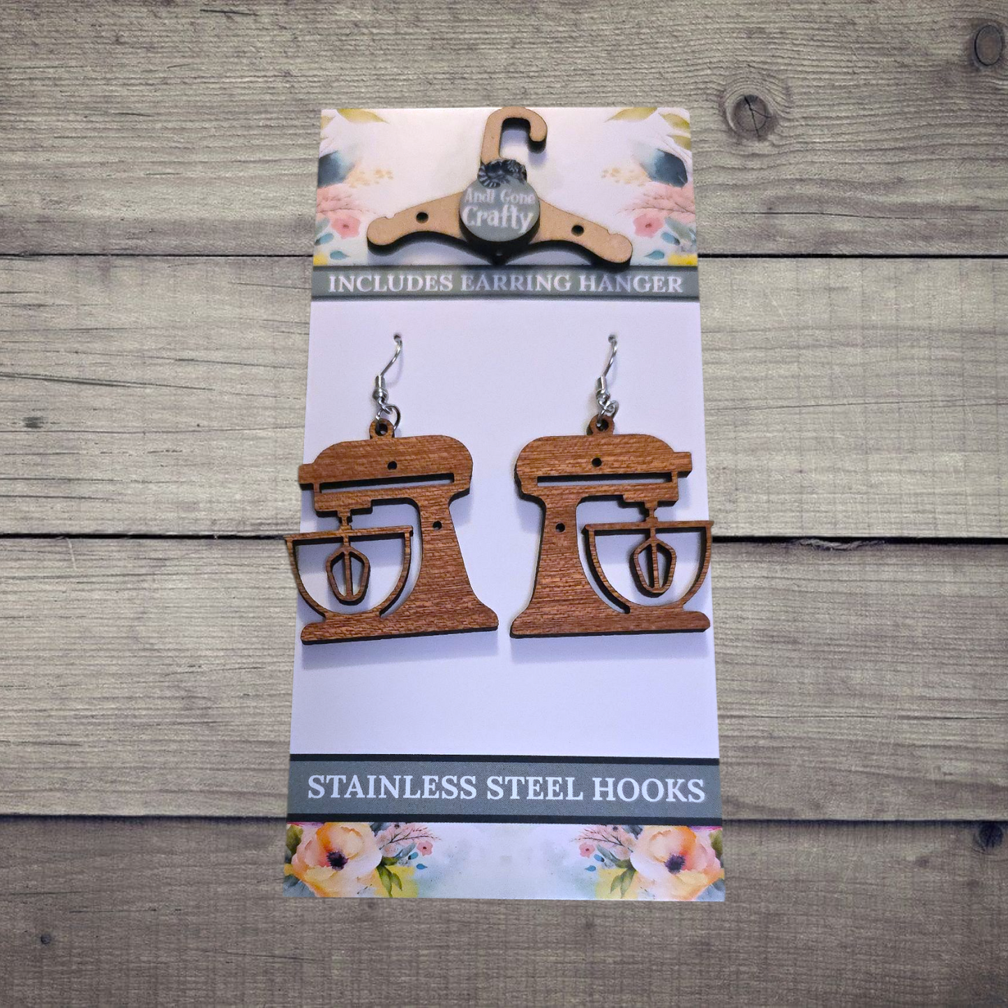 Mixer - (Lightweight Wood and Stainless Steel Hooks) - Earring Number 300134