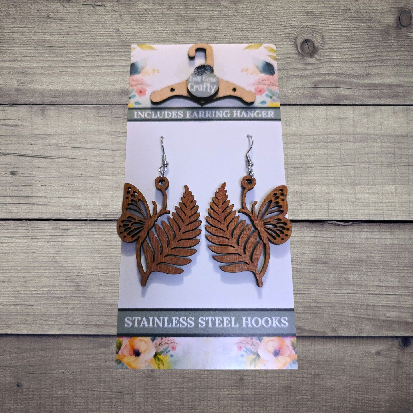 Butterfly - (Lightweight Wood and Stainless Steel Hooks) - Earring Number 300136