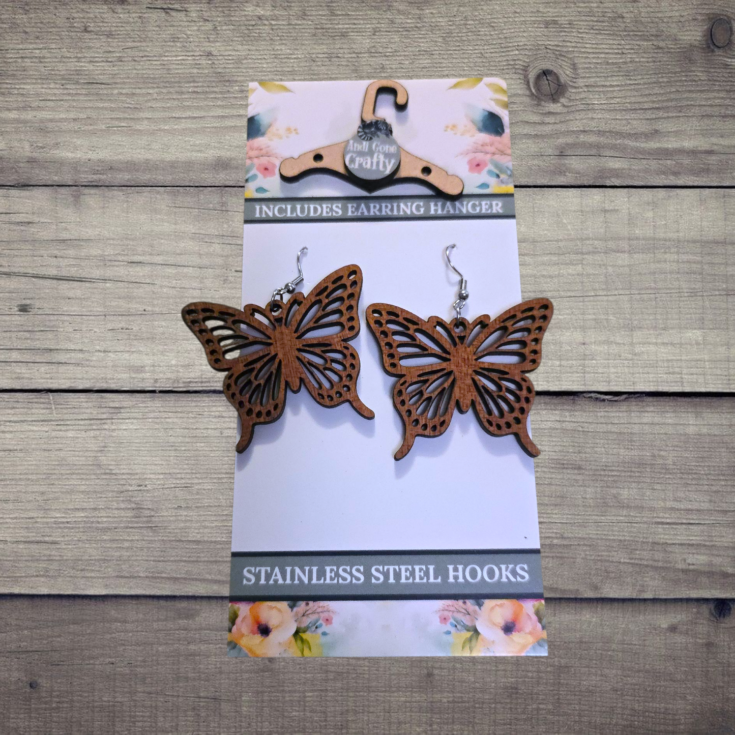 Butterfly - (Lightweight Wood and Stainless Steel Hooks) - Earring Number 300137
