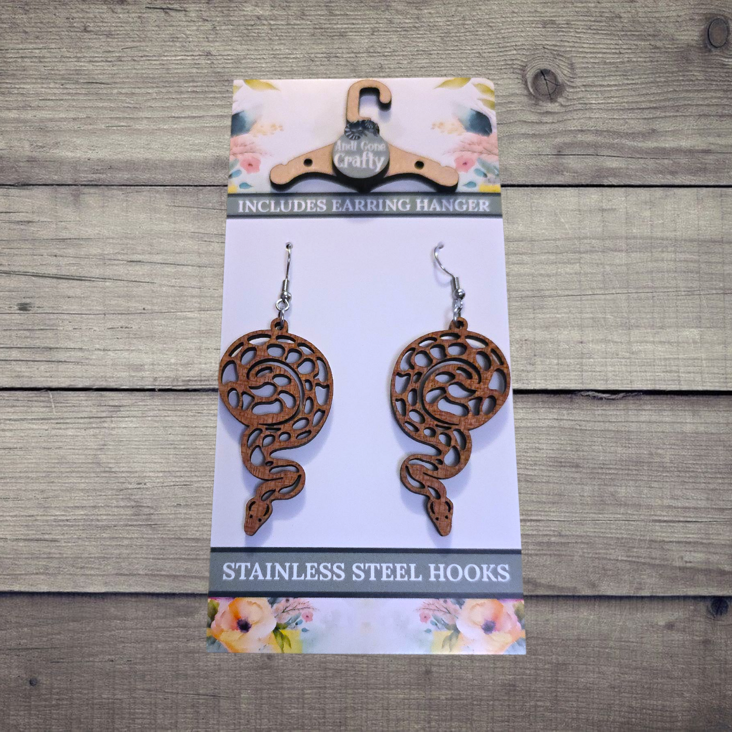 Snake - (Lightweight Wood and Stainless Steel Hooks) - Earring Number 300110