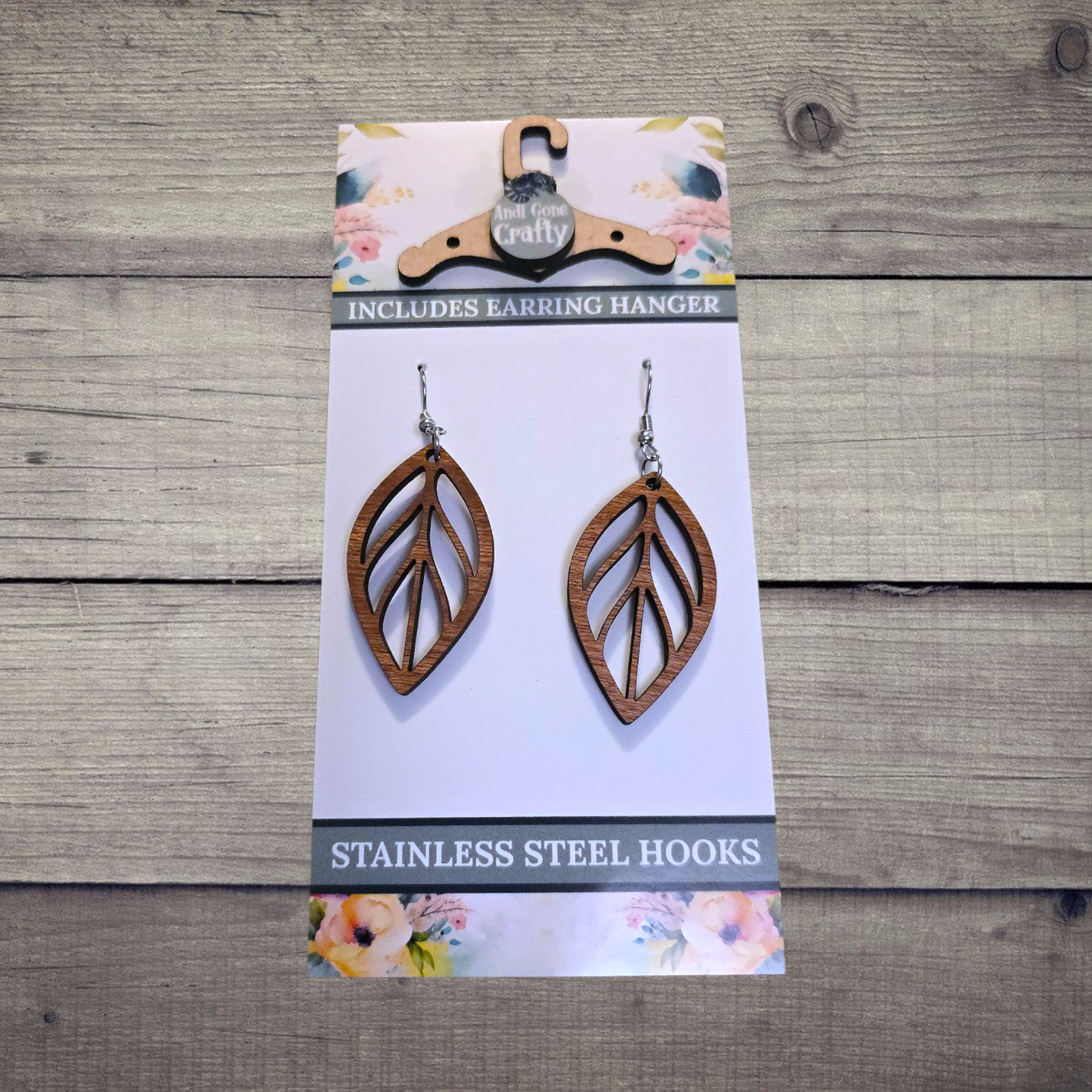 Leaf - (Lightweight Wood and Stainless Steel Hooks) - Earring Number 300113