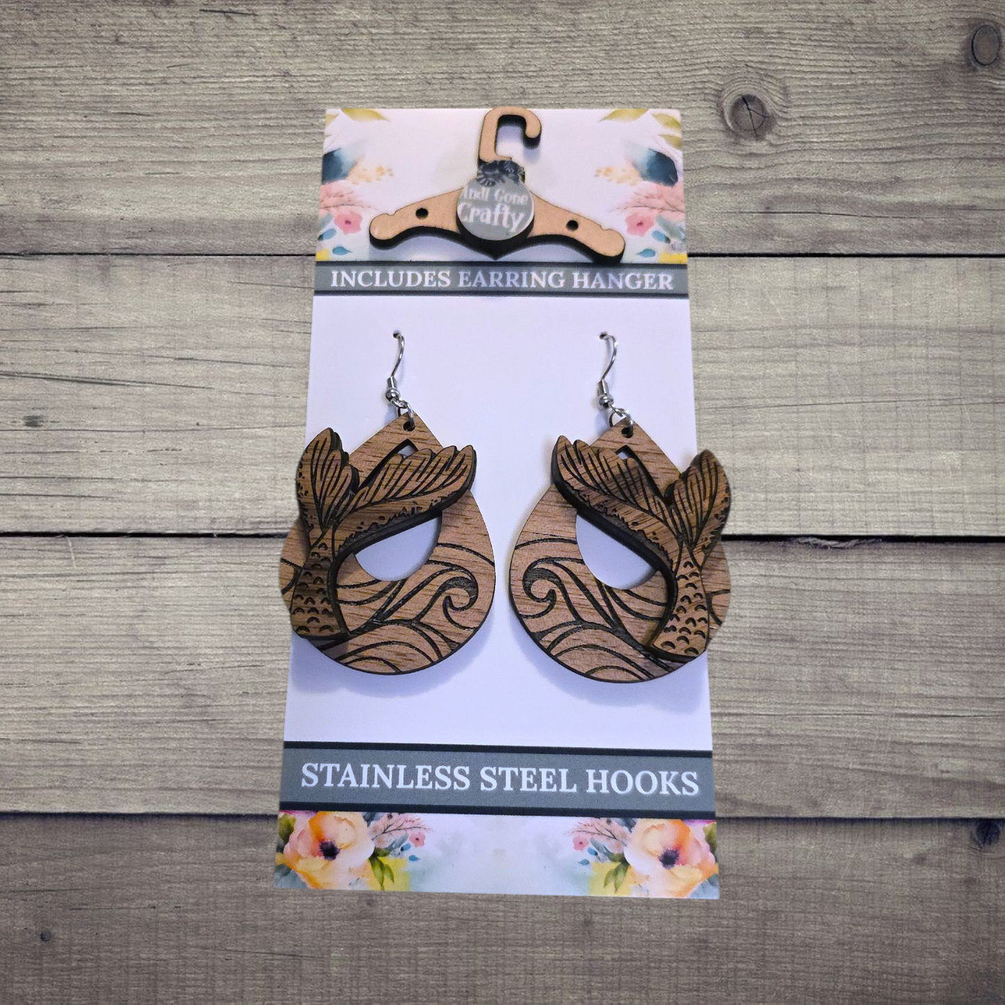 Whale Tale- (Lightweight Wood and Stainless Steel Hooks) - Earring Number 300118