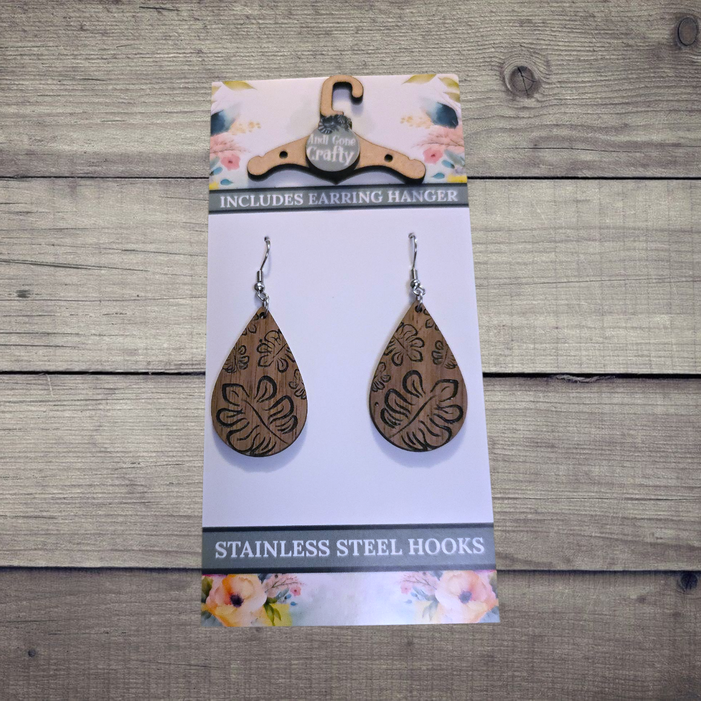 Flower - (Lightweight Wood and Stainless Steel Hooks) - Earring Number 300121