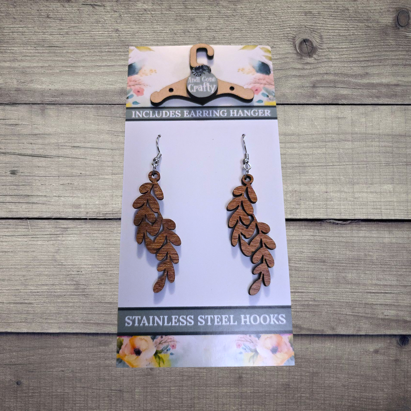 Flower - (Lightweight Wood and Stainless Steel Hooks) - Earring Number 300075