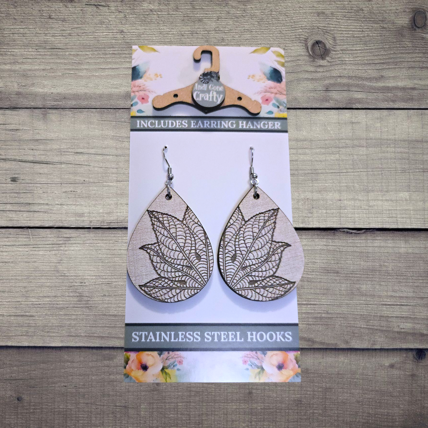 Leaf - (Lightweight Wood and Stainless Steel Hooks) - Earring Number 300087