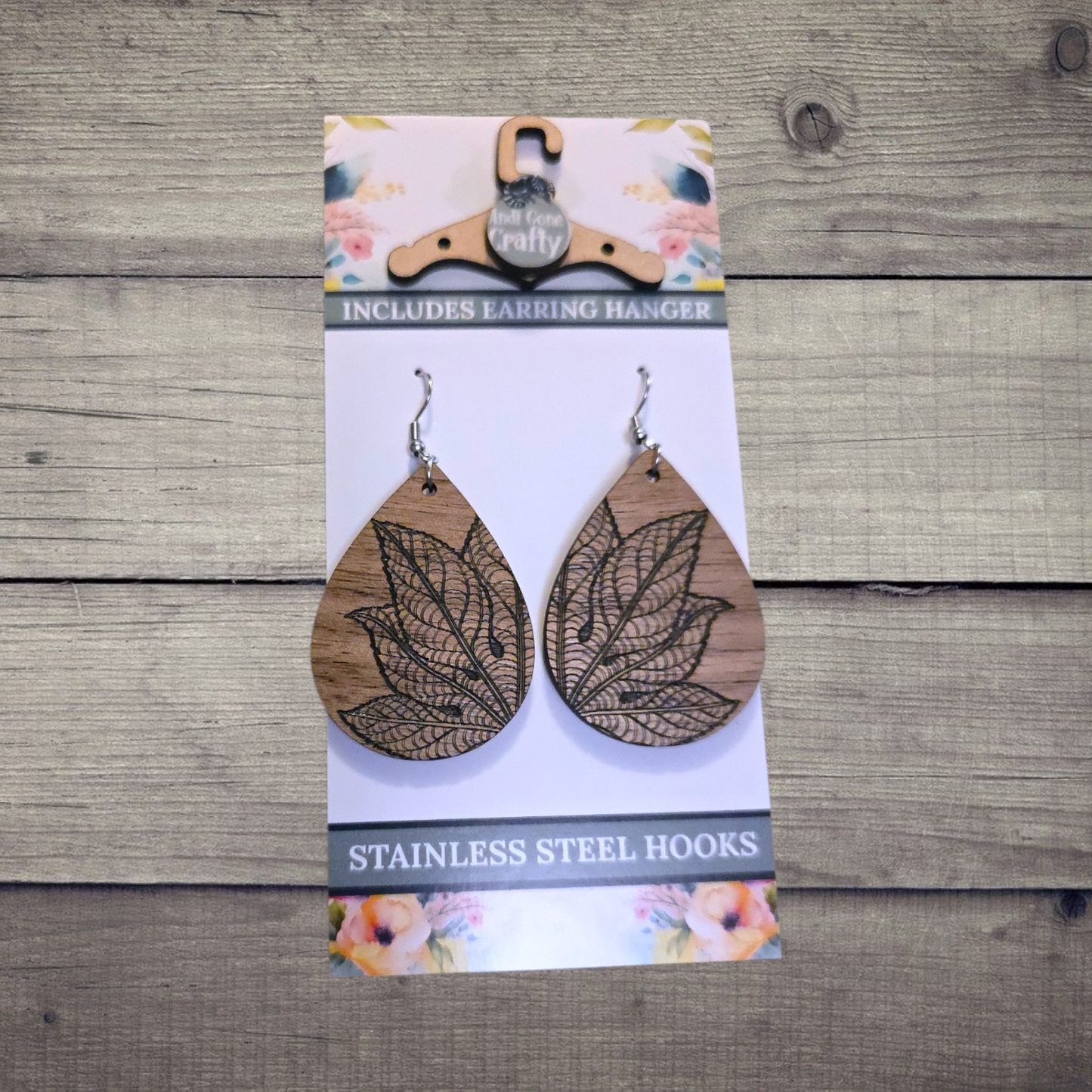 Leaf- (Lightweight Wood and Stainless Steel Hooks) - Earring Number 300088