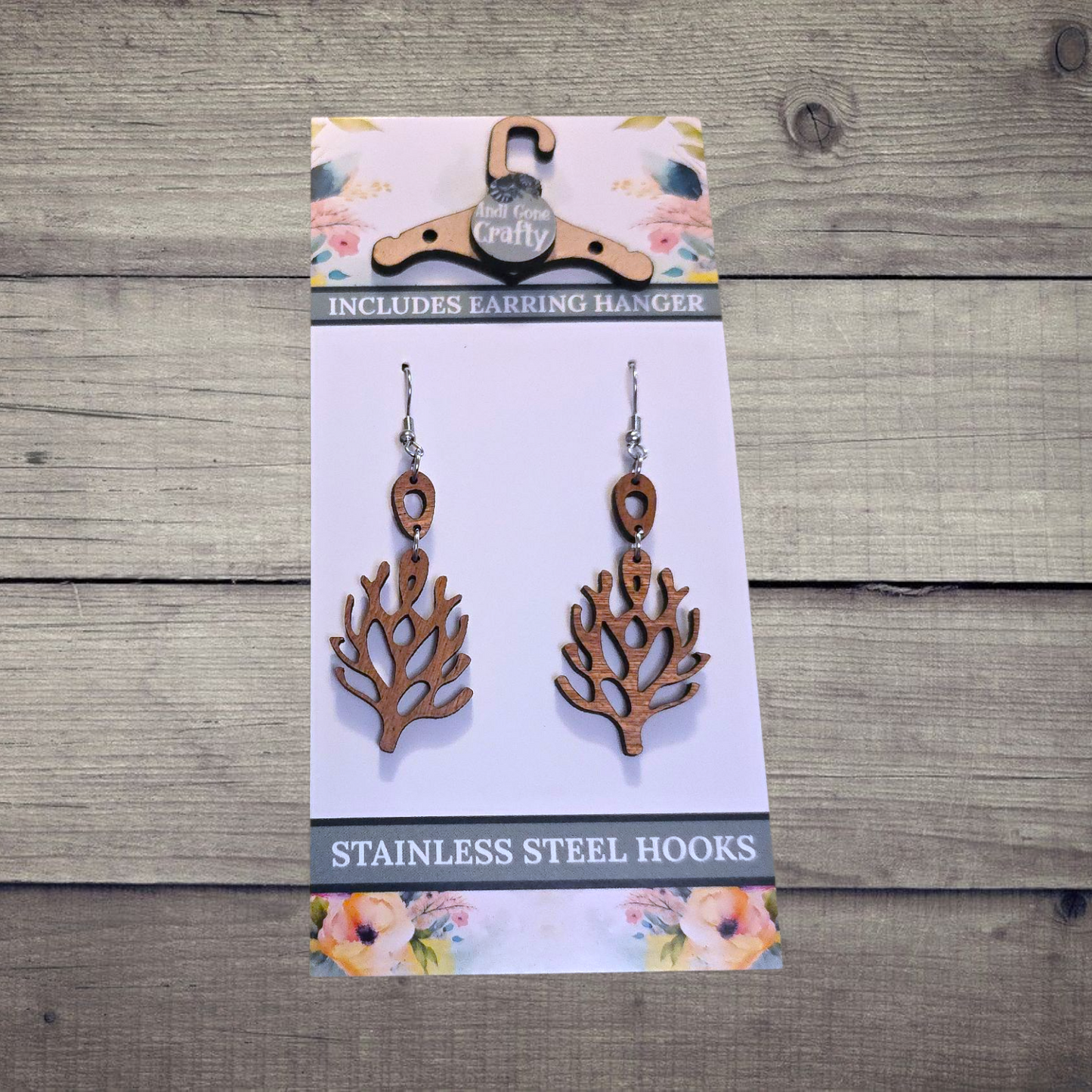 Coral - (Lightweight Wood and Stainless Steel Hooks) - Earring Number 300092