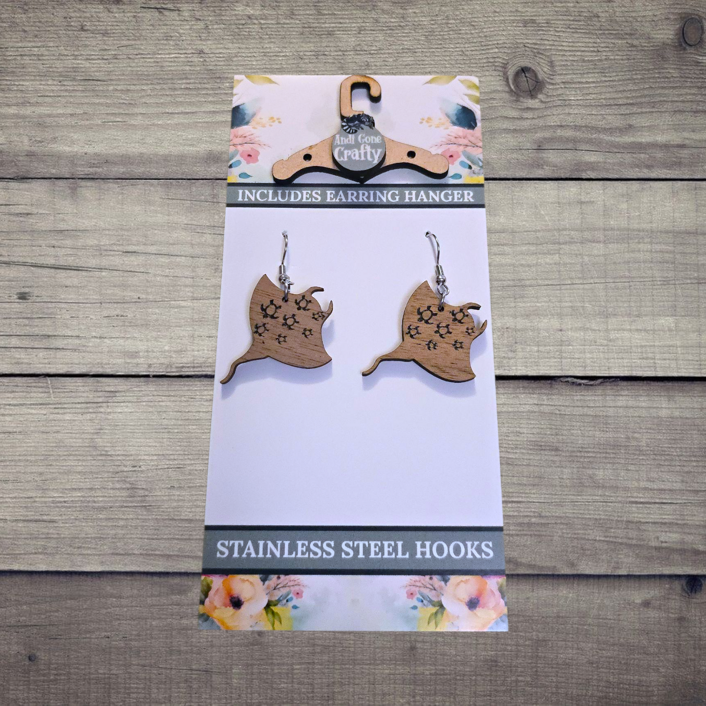 Stingray - (Lightweight Wood and Stainless Steel Hooks) - Earring Number 300101